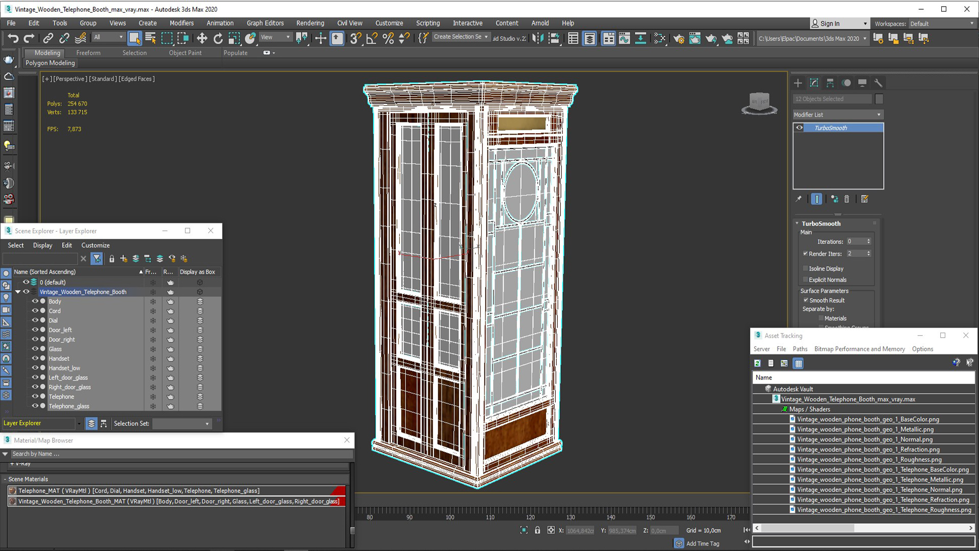 3D model Vintage Wooden Telephone Booth