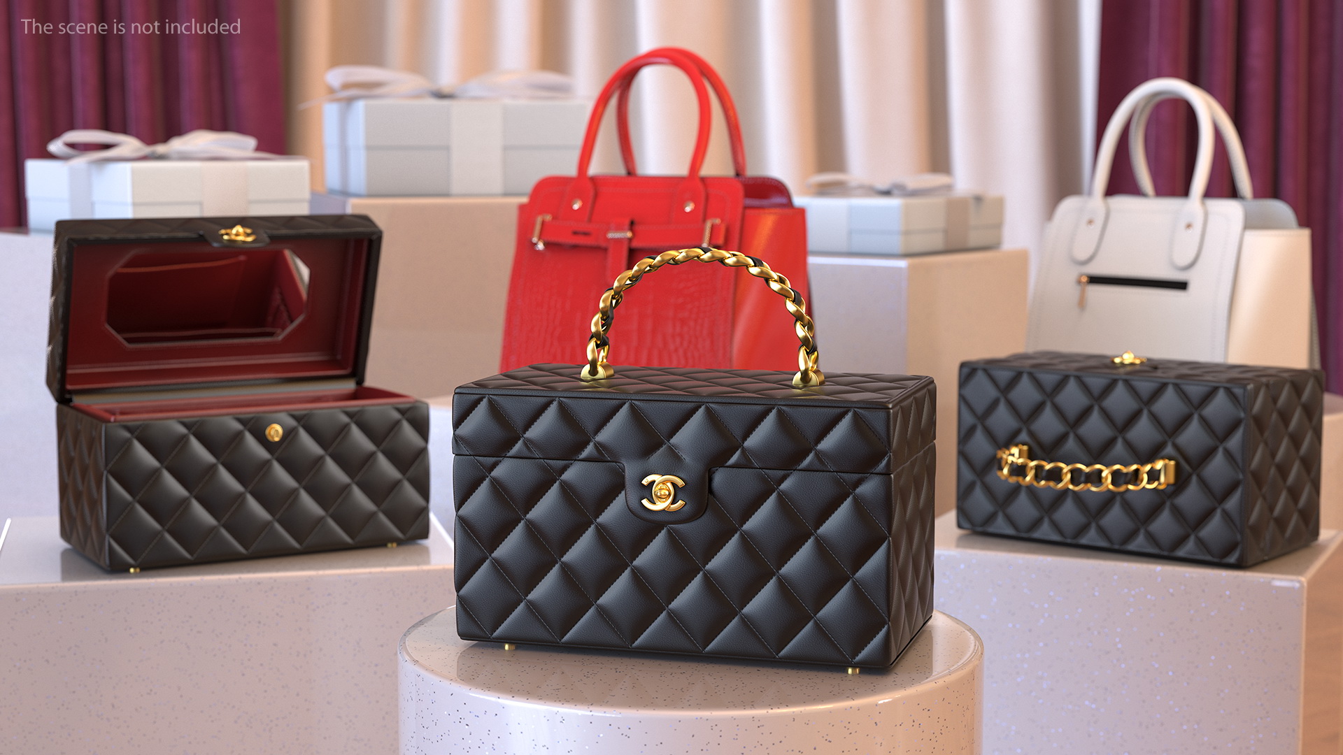 3D Chanel Vintage Black Quilted Lambskin Cosmetic Bag Train Case