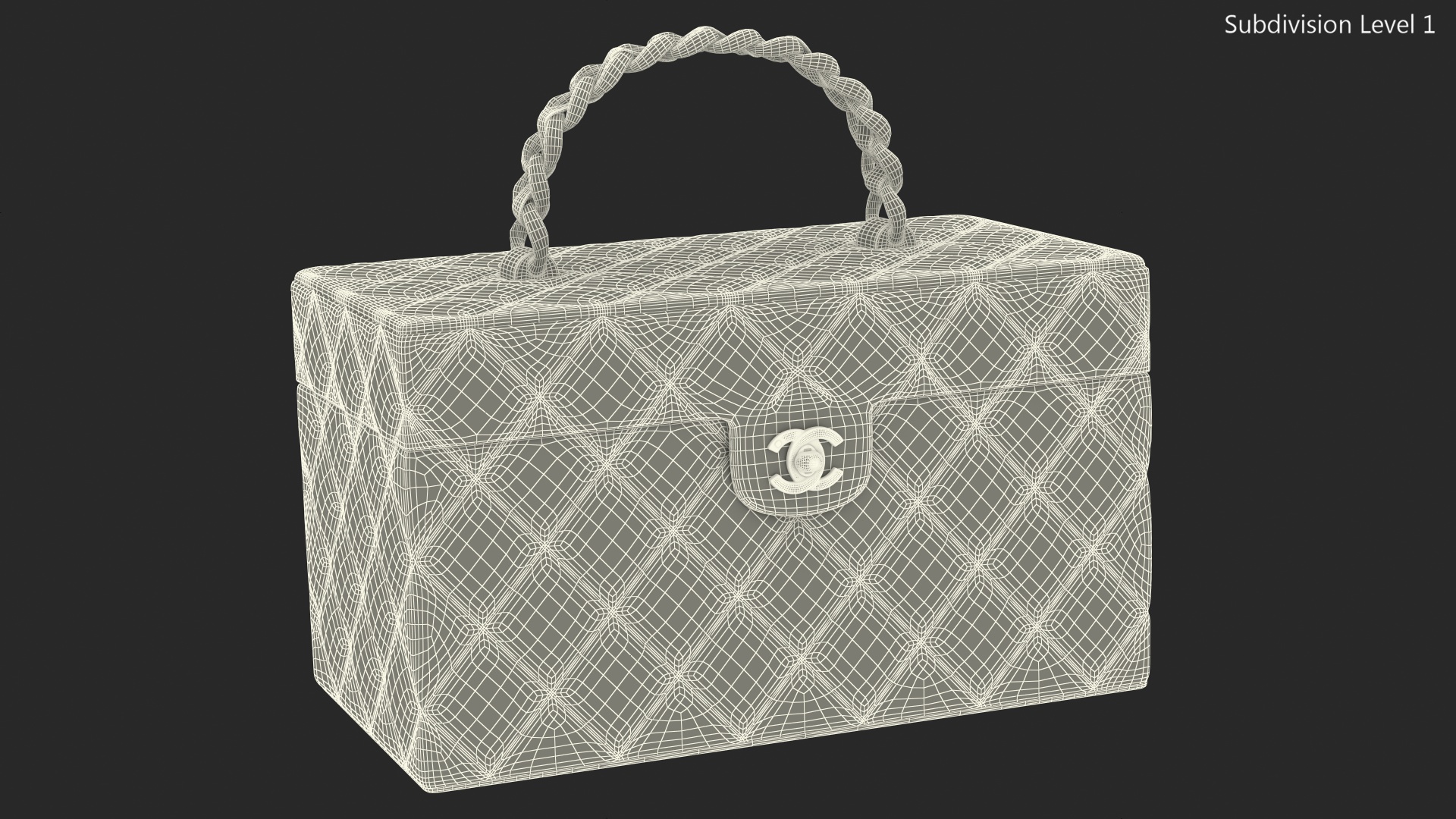 3D Chanel Vintage Black Quilted Lambskin Cosmetic Bag Train Case