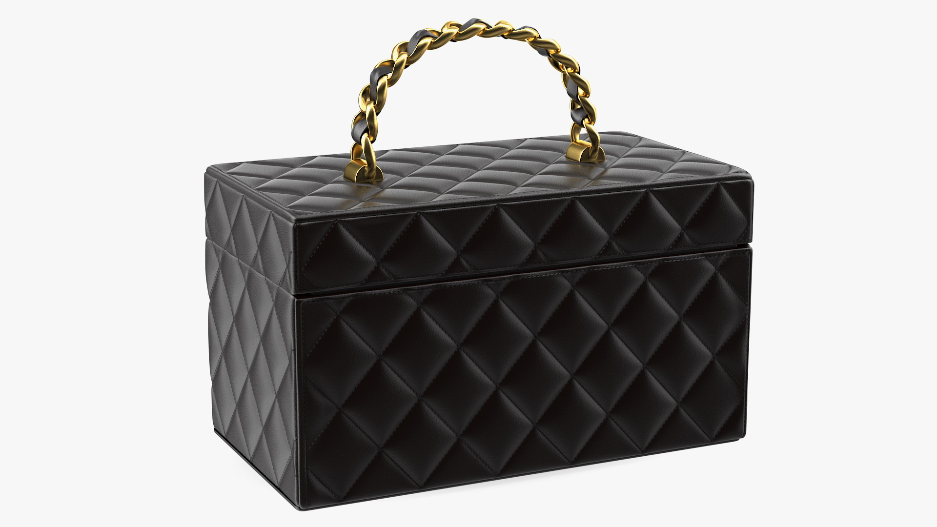3D Chanel Vintage Black Quilted Lambskin Cosmetic Bag Train Case