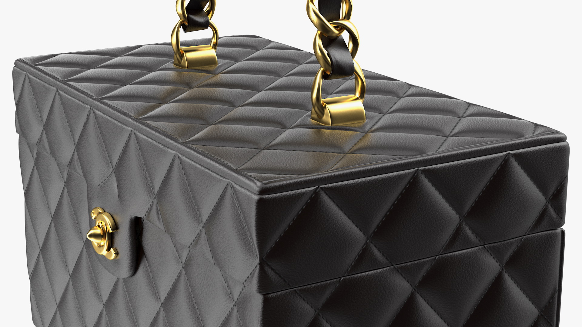 3D Chanel Vintage Black Quilted Lambskin Cosmetic Bag Train Case