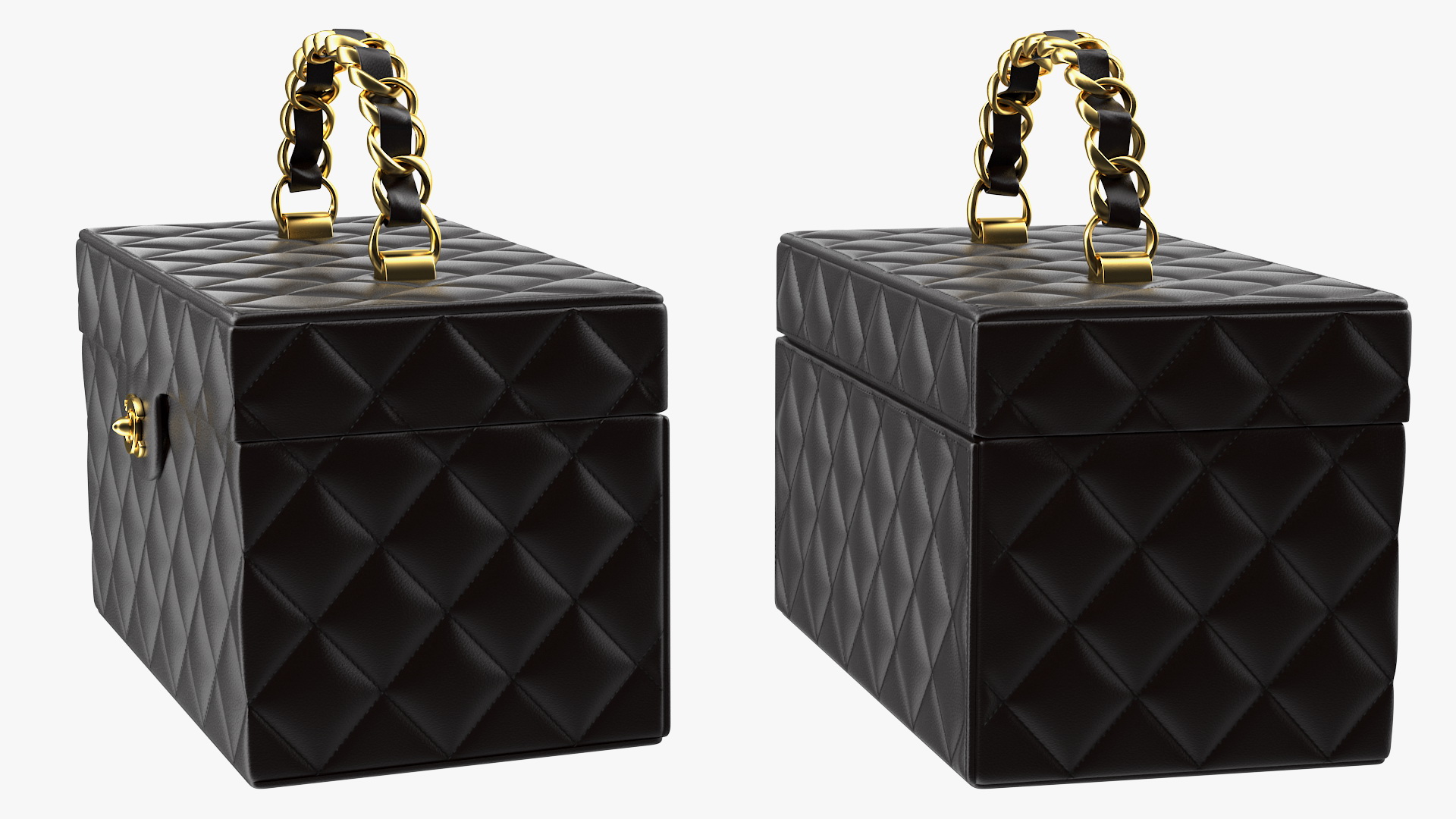 3D Chanel Vintage Black Quilted Lambskin Cosmetic Bag Train Case