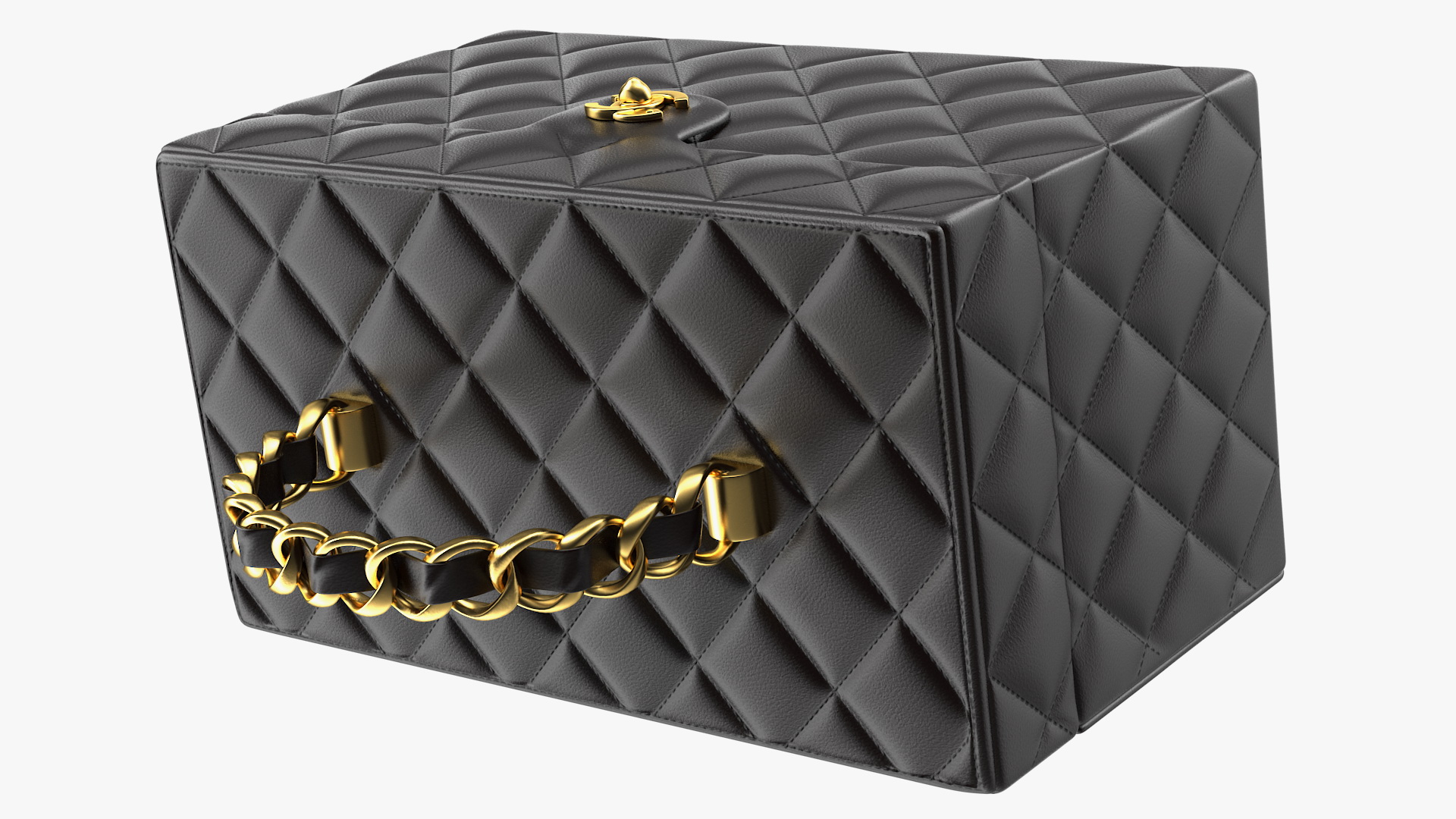 3D Chanel Vintage Black Quilted Lambskin Cosmetic Bag Train Case
