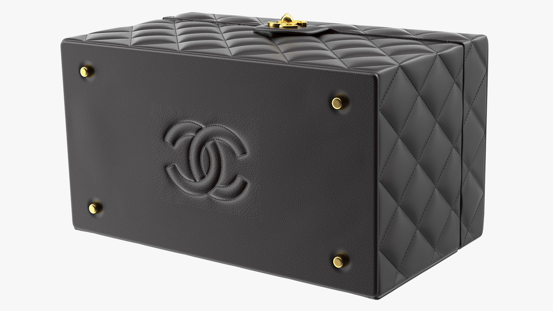 3D Chanel Vintage Black Quilted Lambskin Cosmetic Bag Train Case