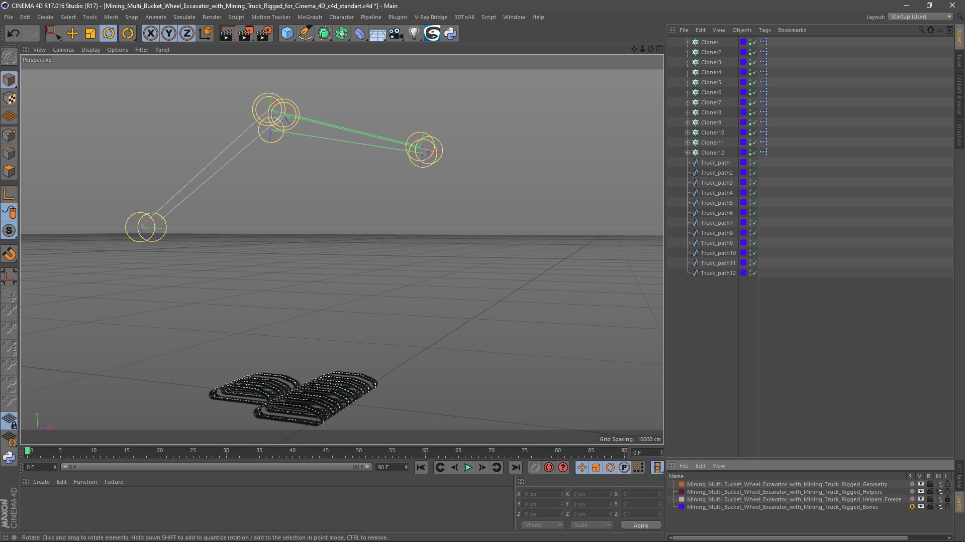 Mining Multi Bucket Wheel Excavator with Mining Truck Rigged for Cinema 4D 3D model