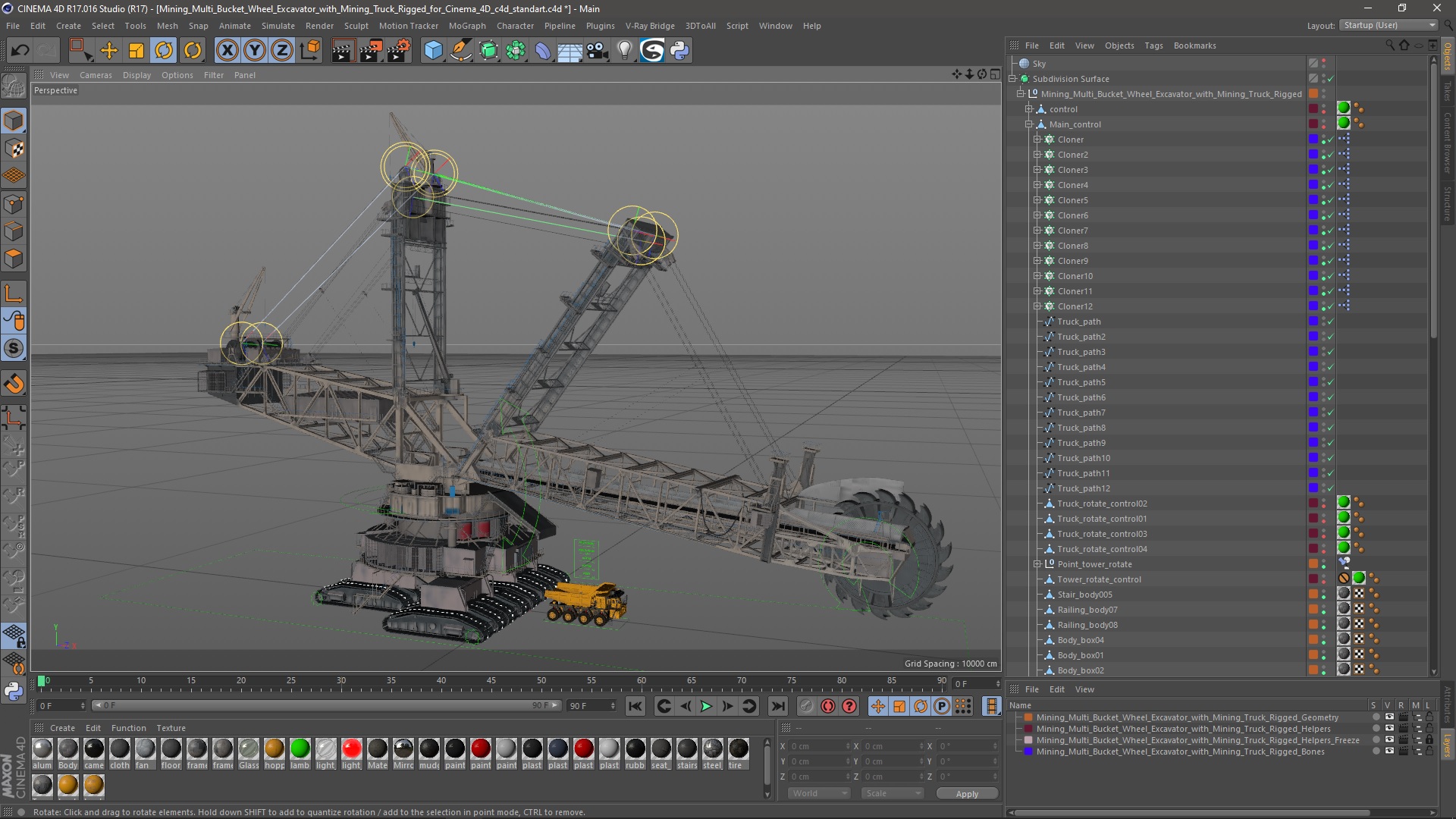 Mining Multi Bucket Wheel Excavator with Mining Truck Rigged for Cinema 4D 3D model