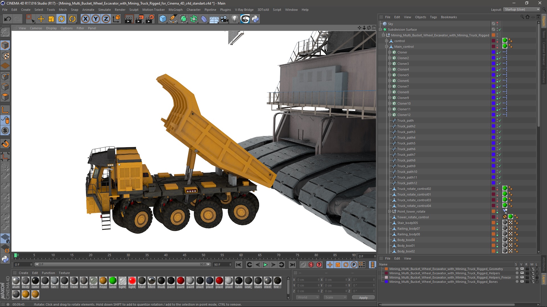 Mining Multi Bucket Wheel Excavator with Mining Truck Rigged for Cinema 4D 3D model