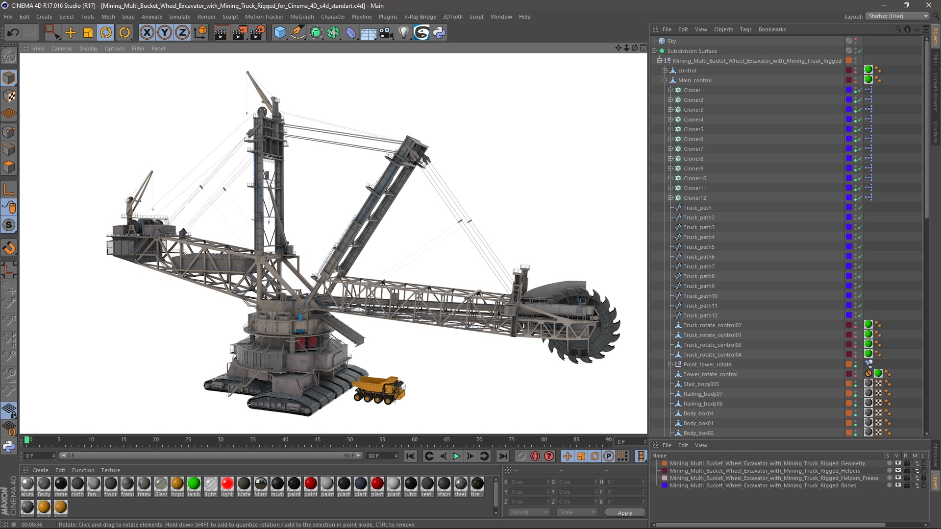 Mining Multi Bucket Wheel Excavator with Mining Truck Rigged for Cinema 4D 3D model