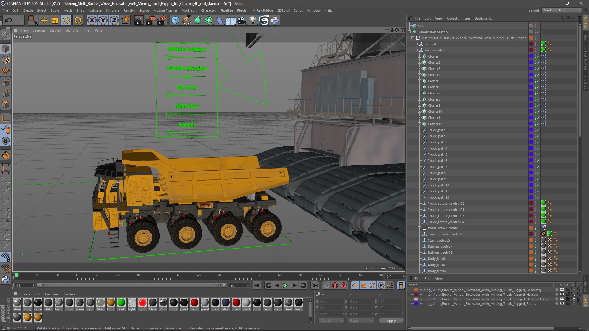 Mining Multi Bucket Wheel Excavator with Mining Truck Rigged for Cinema 4D 3D model