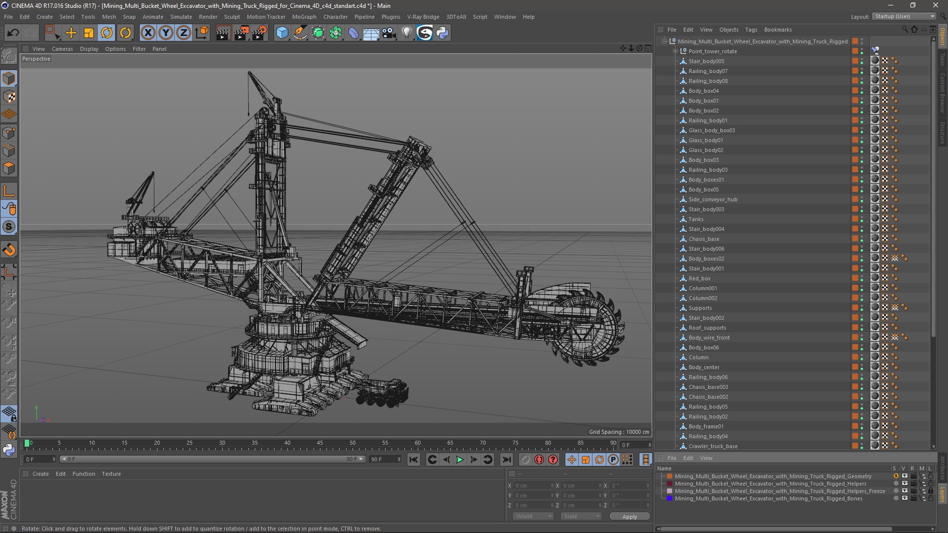 Mining Multi Bucket Wheel Excavator with Mining Truck Rigged for Cinema 4D 3D model
