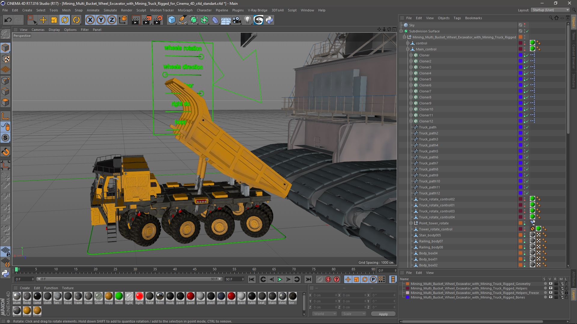 Mining Multi Bucket Wheel Excavator with Mining Truck Rigged for Cinema 4D 3D model