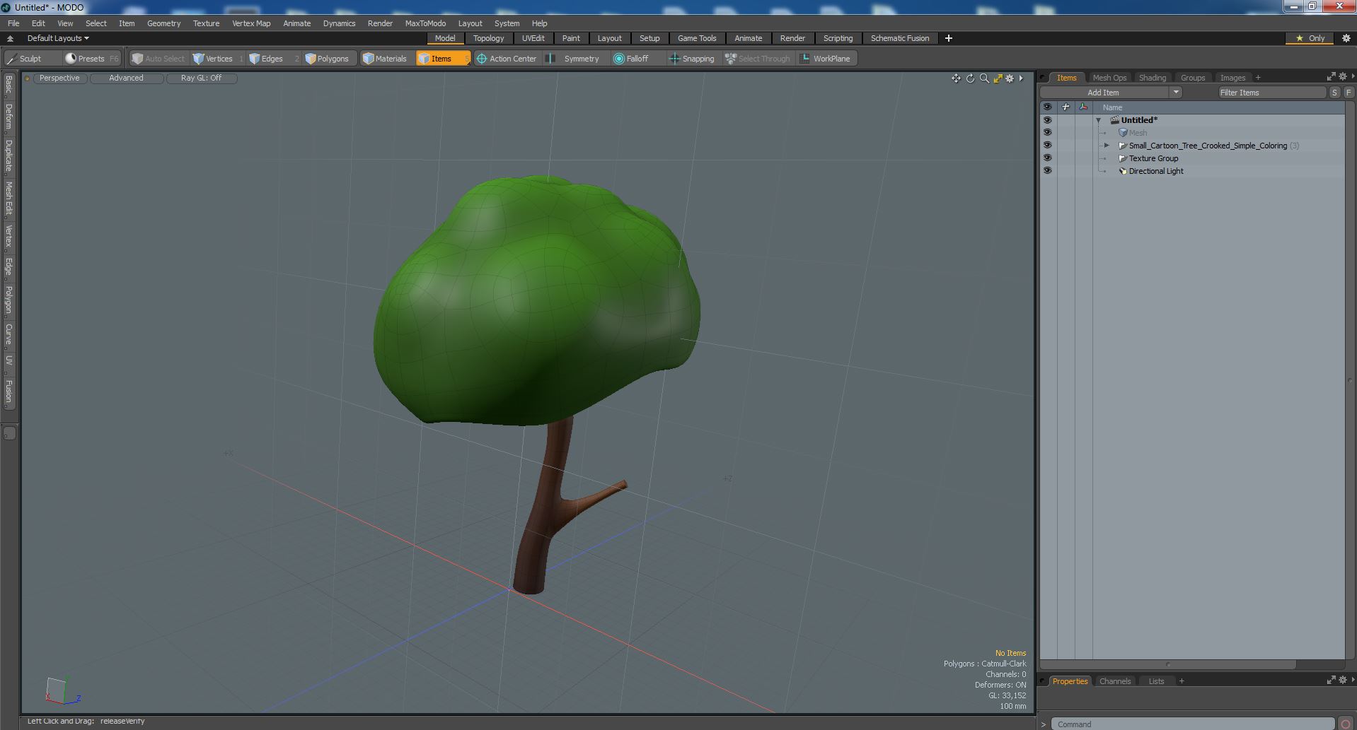 Small Cartoon Tree Crooked Simple Coloring 3D
