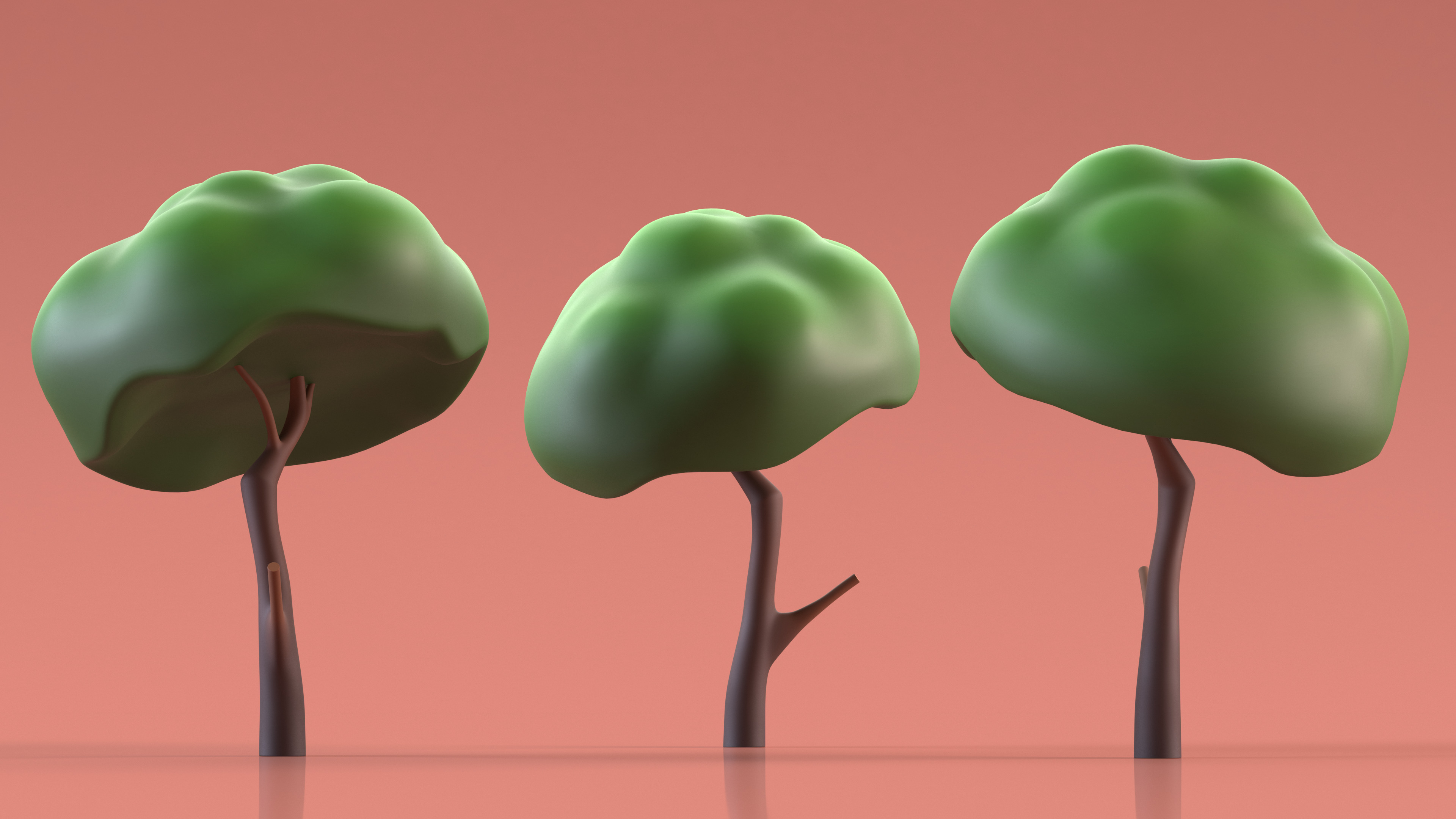 Small Cartoon Tree Crooked Simple Coloring 3D