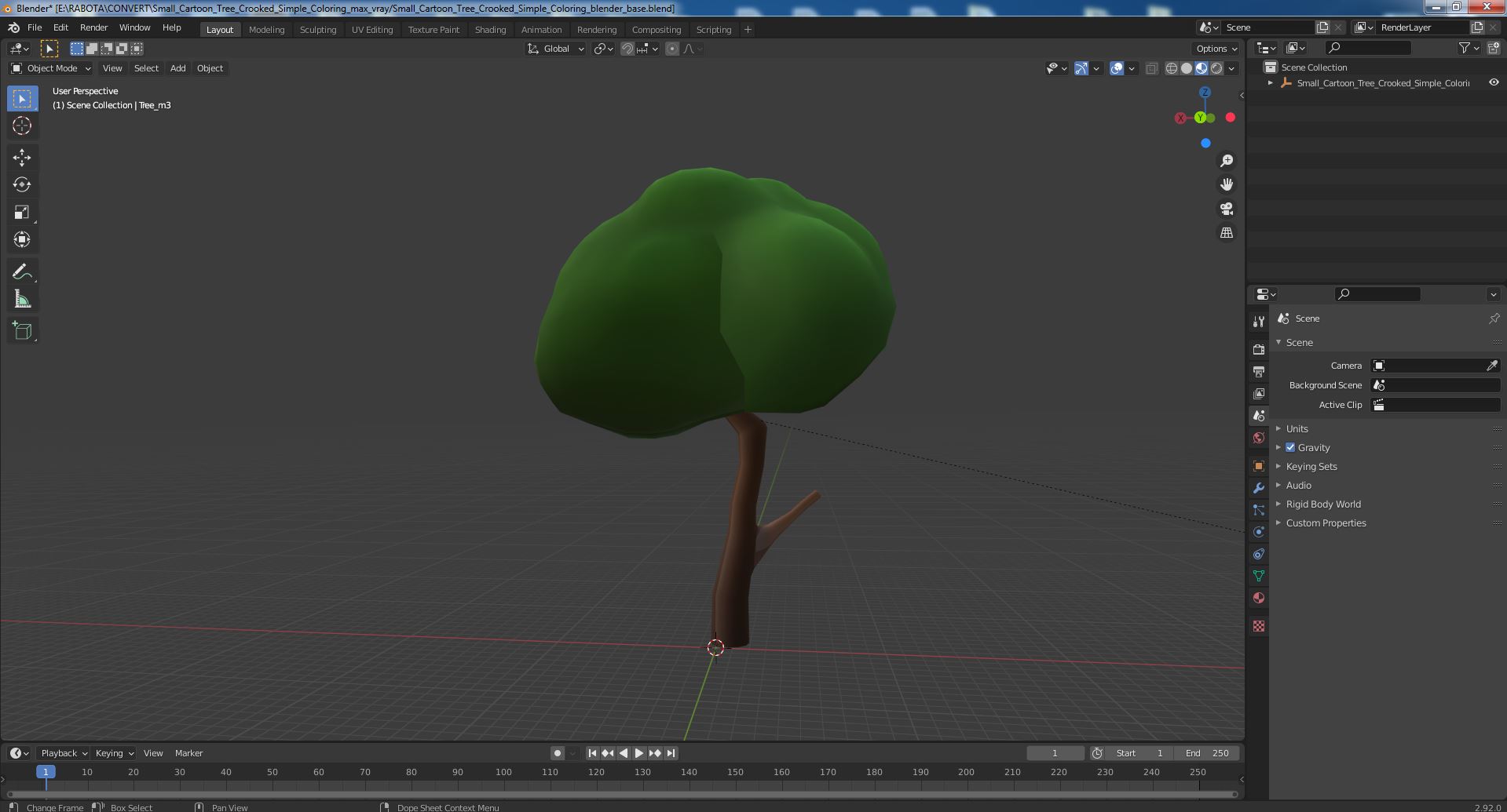 Small Cartoon Tree Crooked Simple Coloring 3D