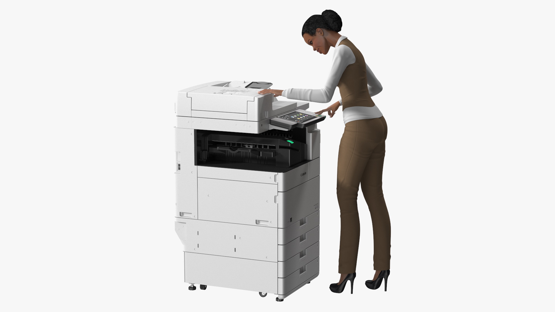 Canon Multifunction Copier with Business Style Woman Rigged 3D model