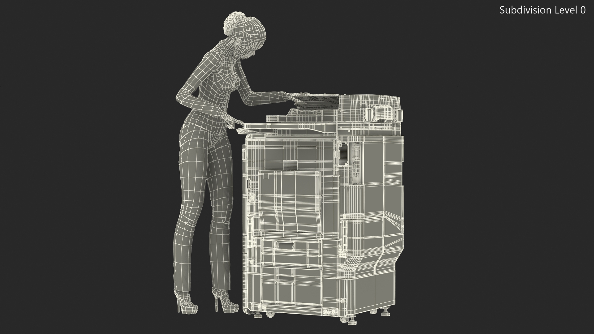 Canon Multifunction Copier with Business Style Woman Rigged 3D model