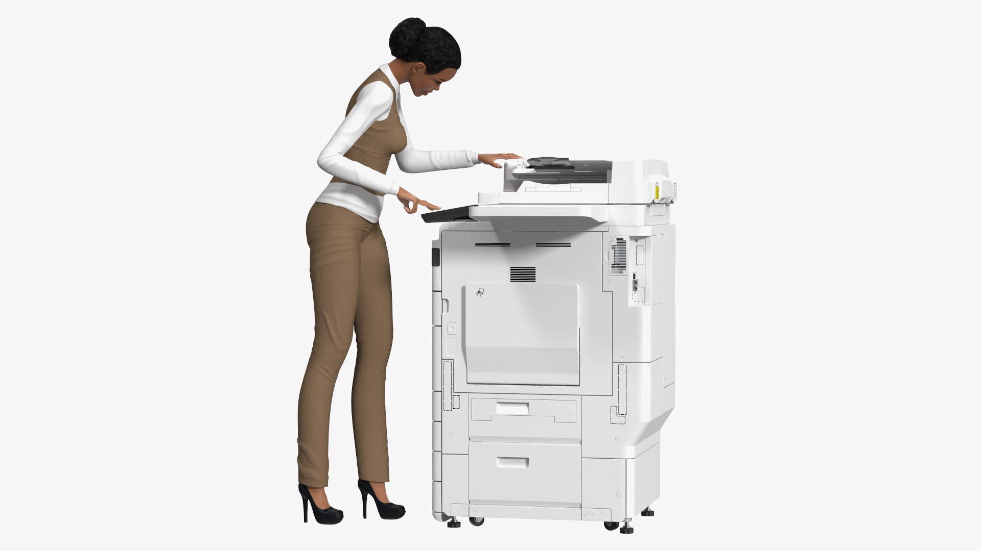 Canon Multifunction Copier with Business Style Woman Rigged 3D model