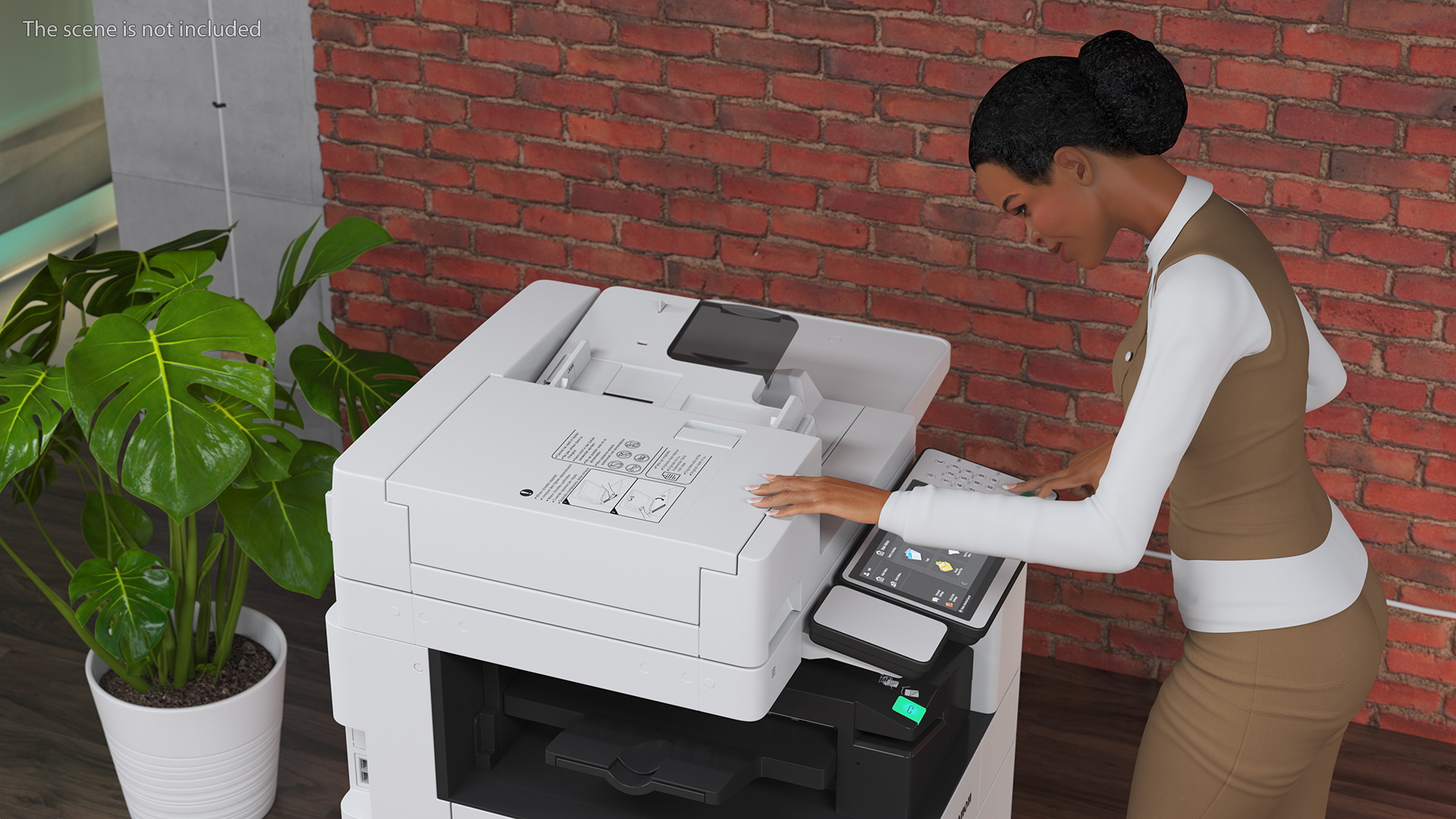Canon Multifunction Copier with Business Style Woman Rigged 3D model