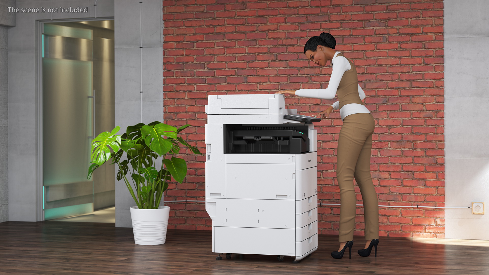 Canon Multifunction Copier with Business Style Woman Rigged 3D model
