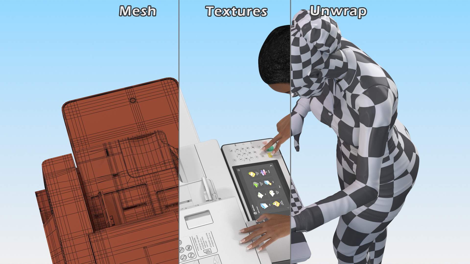 Canon Multifunction Copier with Business Style Woman Rigged 3D model