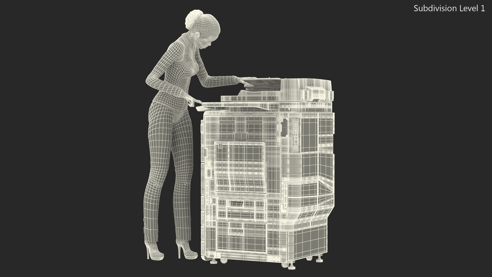 Canon Multifunction Copier with Business Style Woman Rigged 3D model