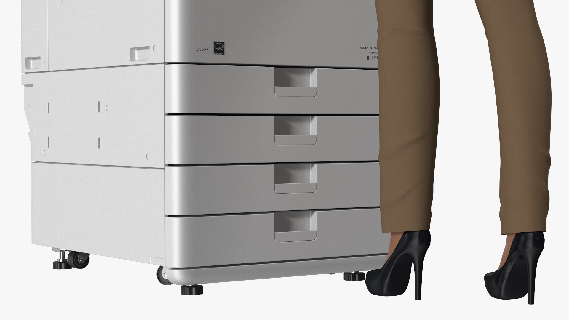Canon Multifunction Copier with Business Style Woman Rigged 3D model