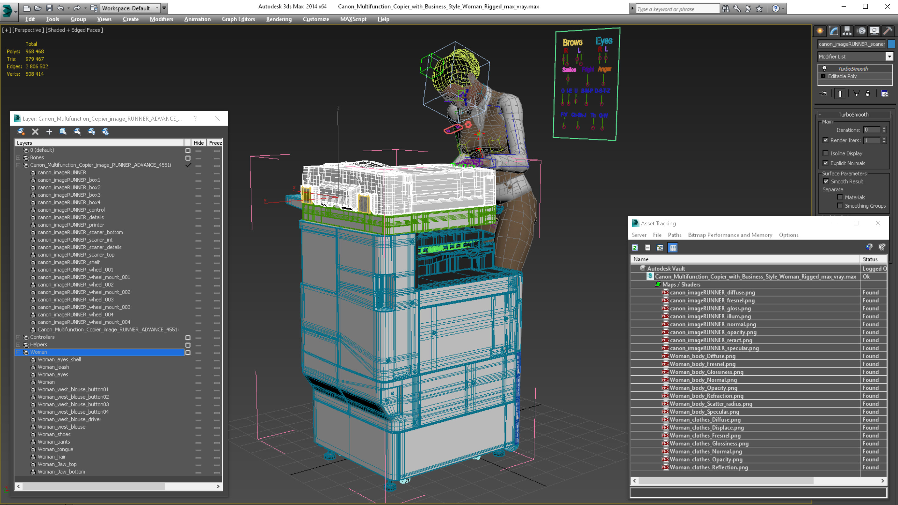 Canon Multifunction Copier with Business Style Woman Rigged 3D model