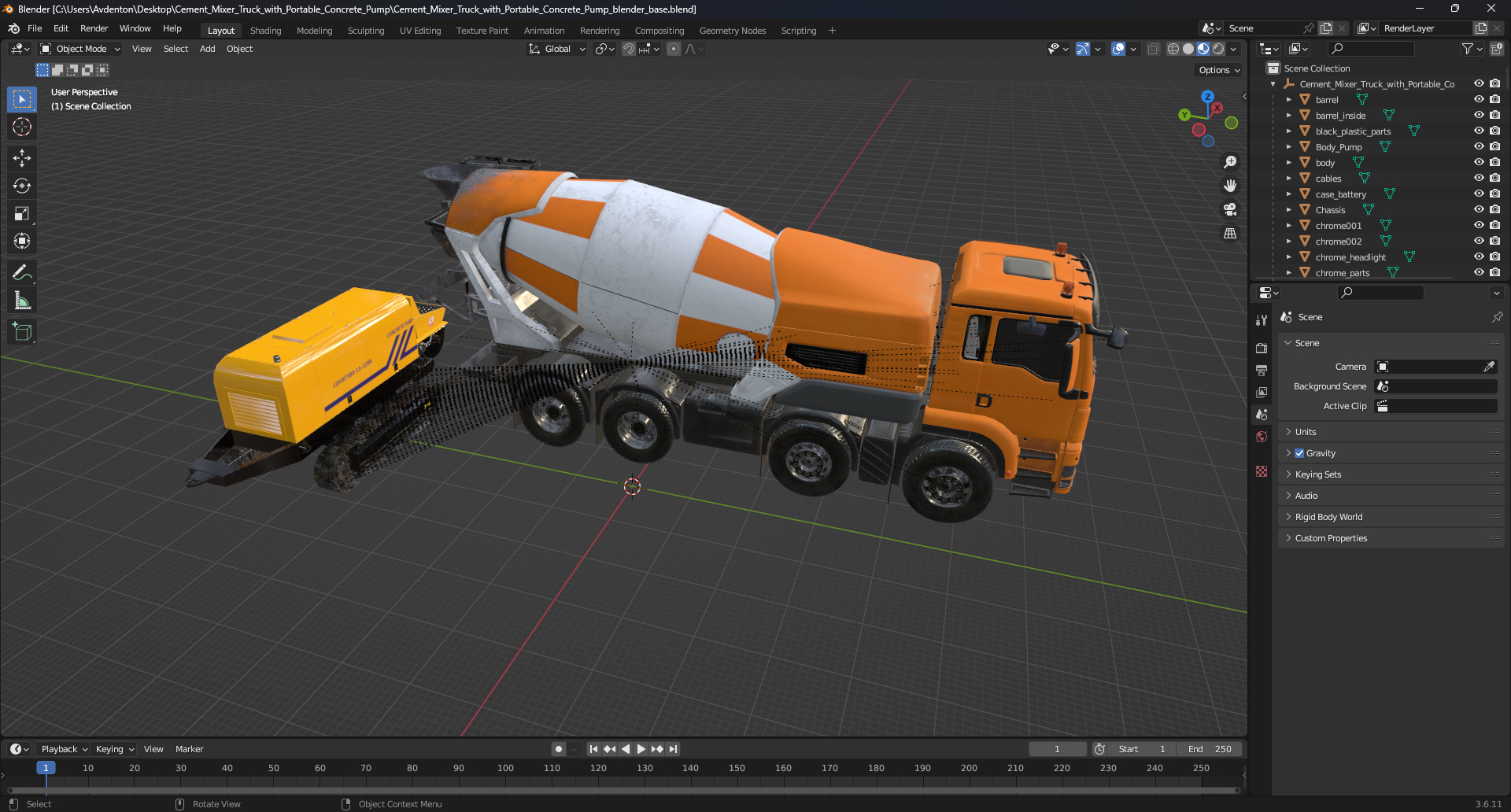3D Cement Mixer Truck with Portable Concrete Pump