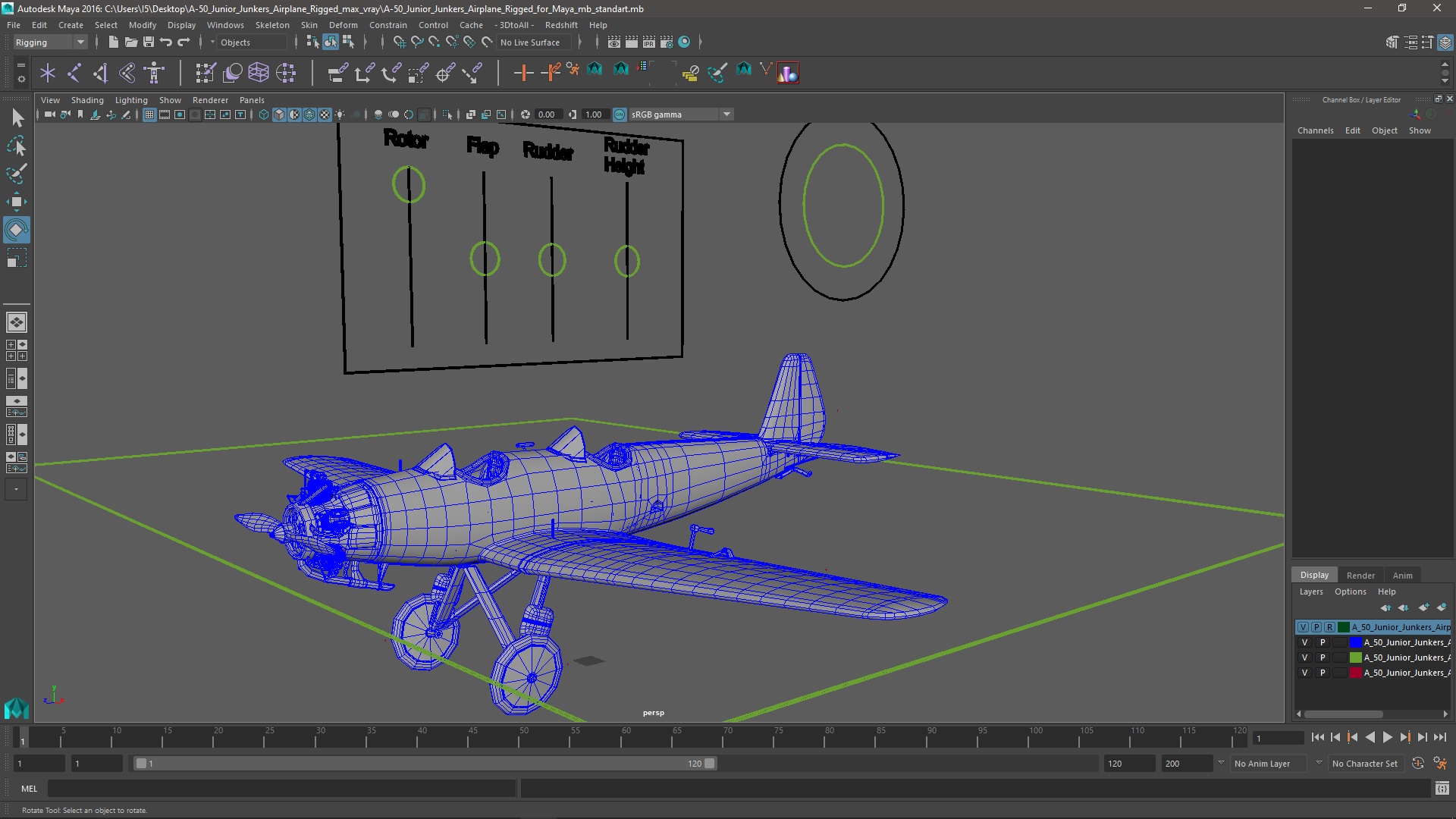 A-50 Junior Junkers Airplane Rigged for Maya 3D model