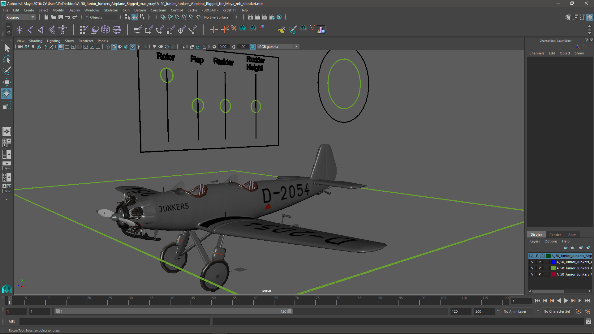 A-50 Junior Junkers Airplane Rigged for Maya 3D model