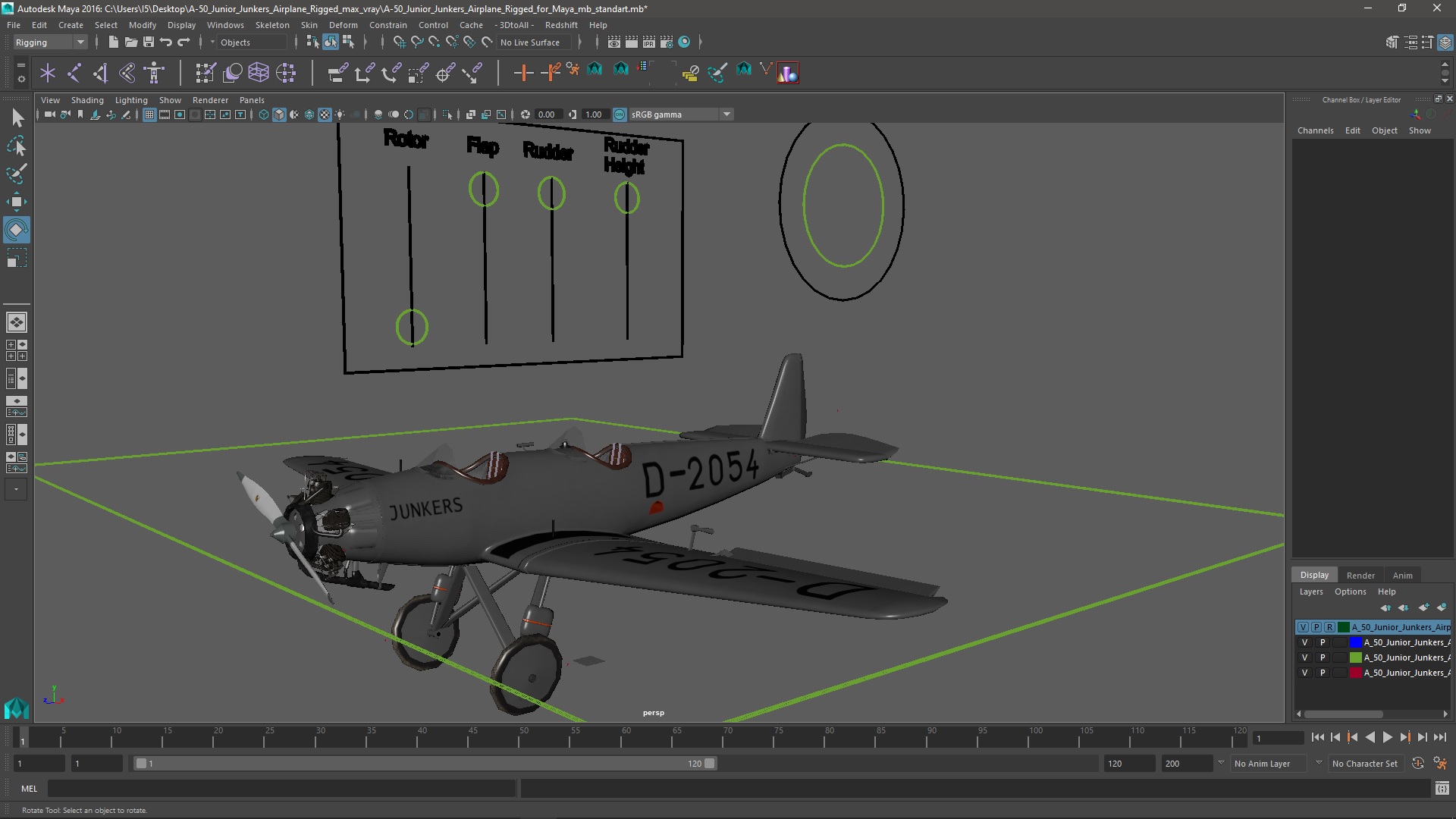A-50 Junior Junkers Airplane Rigged for Maya 3D model