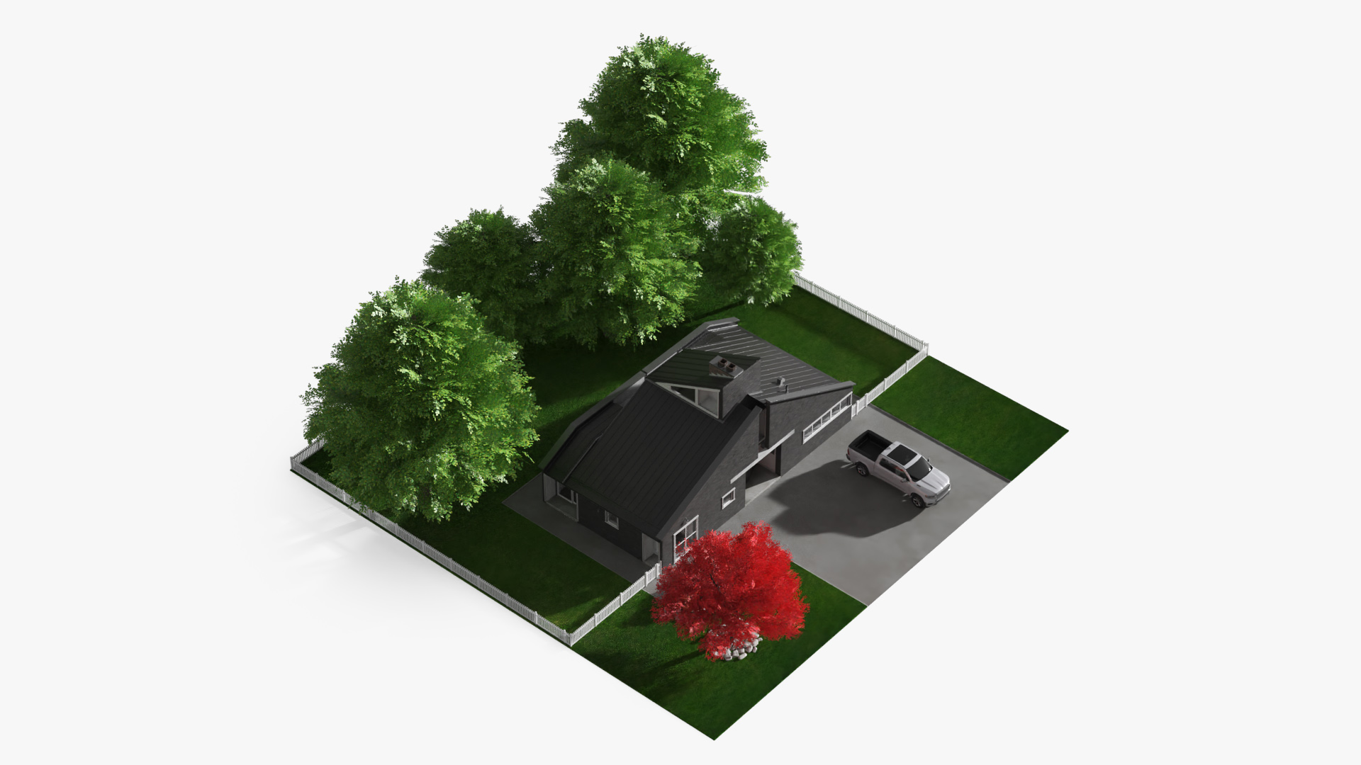 Scene House with Pickup Truck and Garden Exterior Fur - view 5