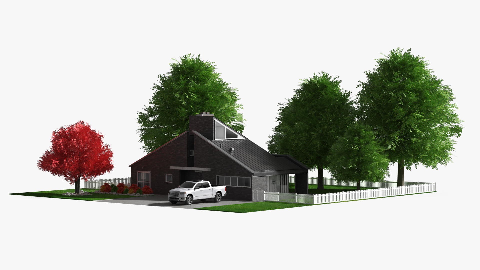 Scene House with Pickup Truck and Garden Exterior Fur - view 2