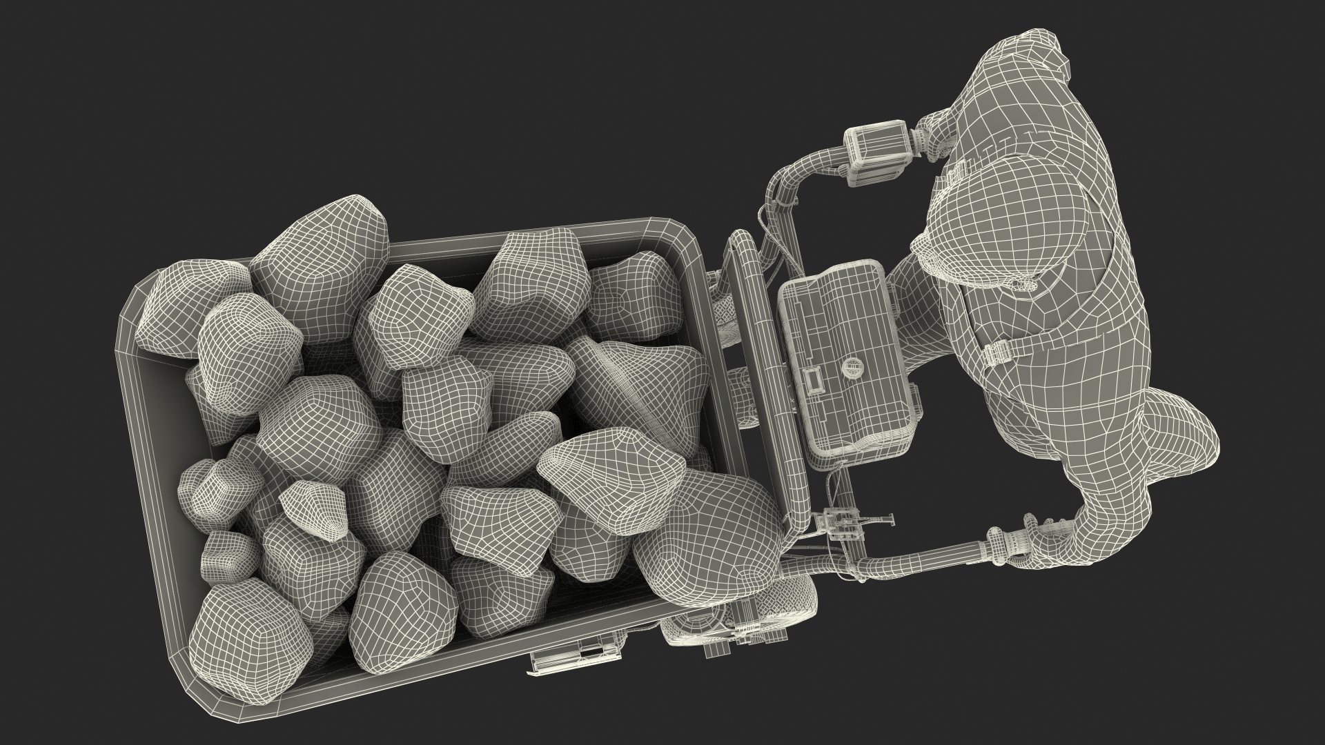 3D Worker with Electric Wheelbarrow with Stones Rigged