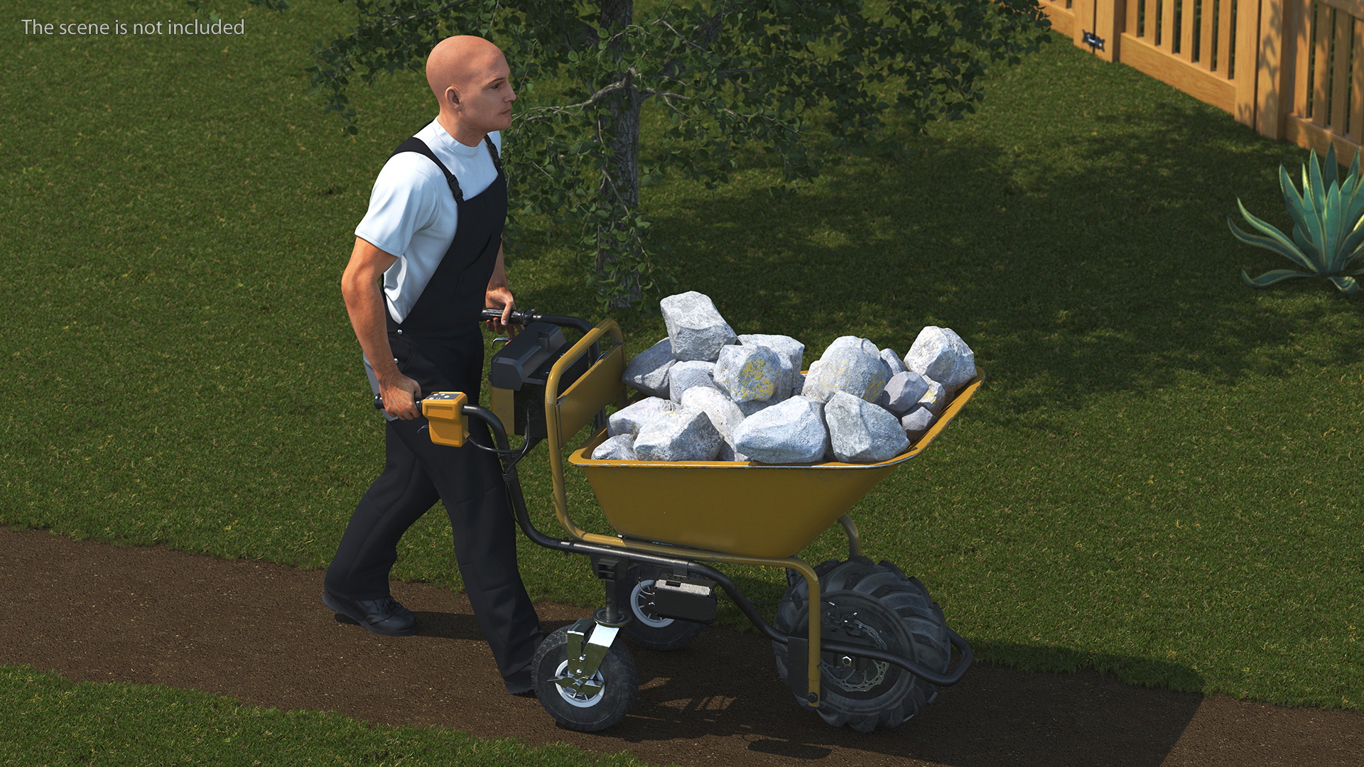 3D Worker with Electric Wheelbarrow with Stones Rigged