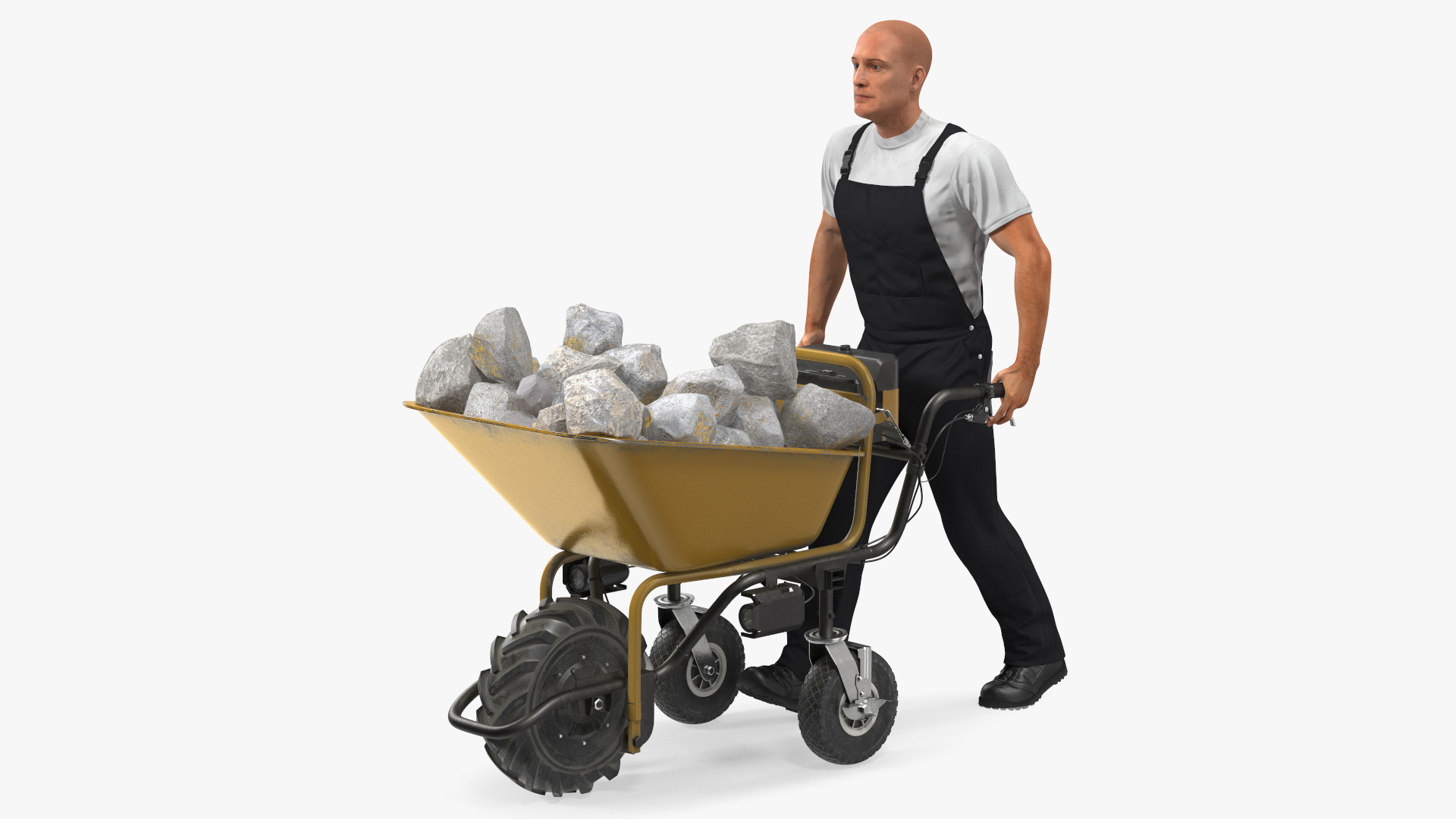 3D Worker with Electric Wheelbarrow with Stones Rigged