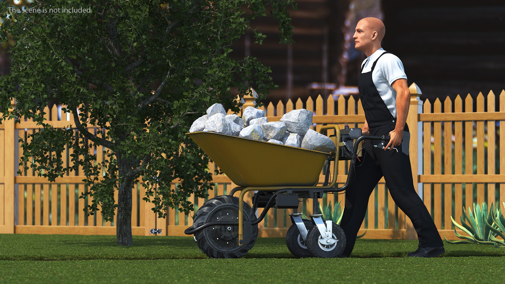 3D Worker with Electric Wheelbarrow with Stones Rigged