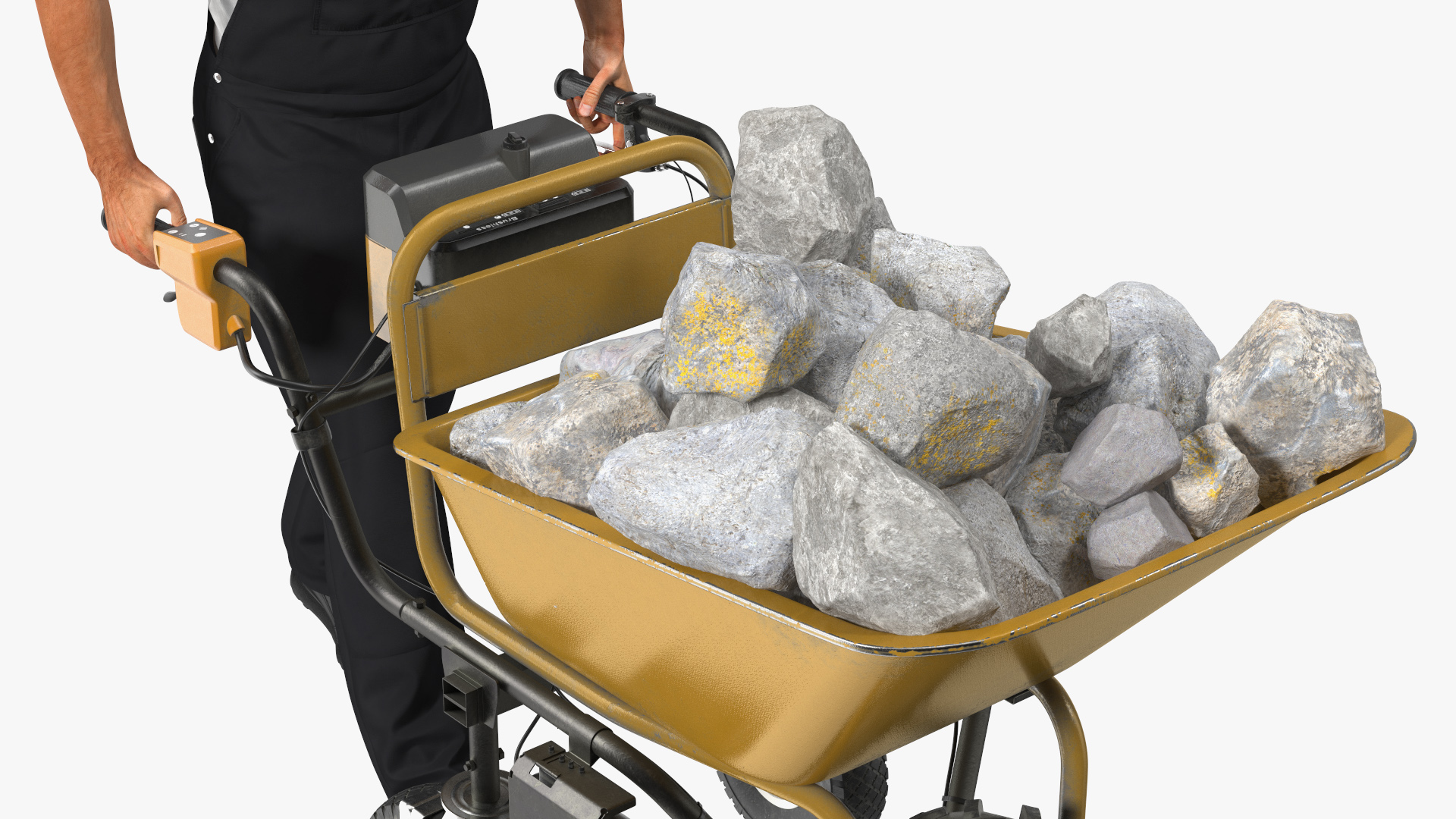 3D Worker with Electric Wheelbarrow with Stones Rigged