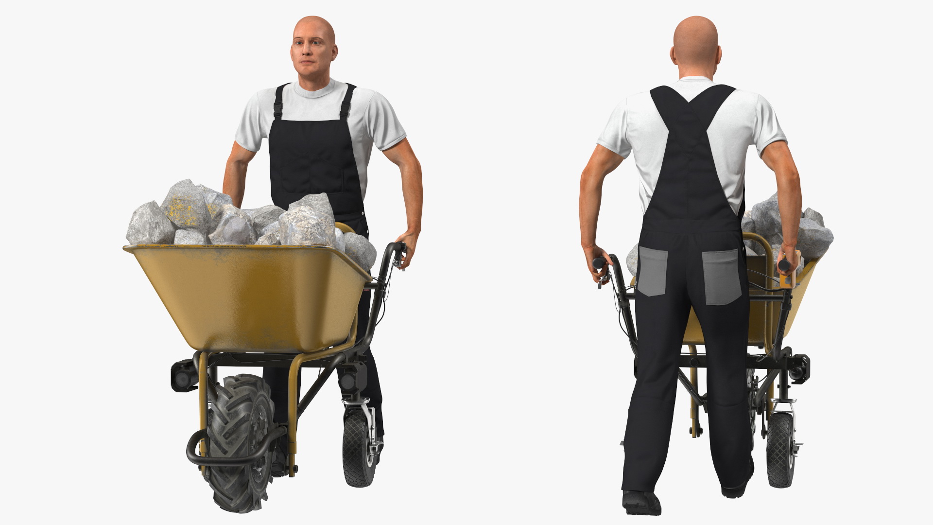 3D Worker with Electric Wheelbarrow with Stones Rigged