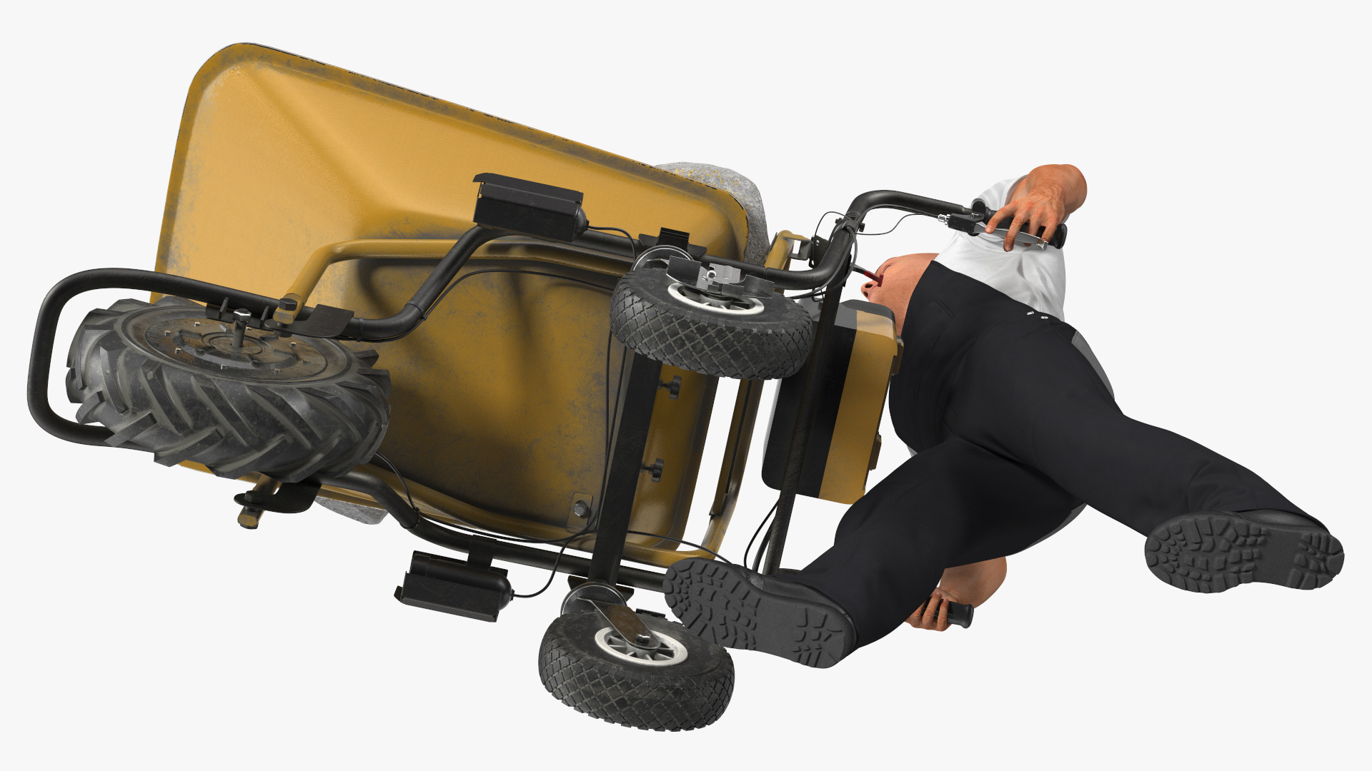 3D Worker with Electric Wheelbarrow with Stones Rigged