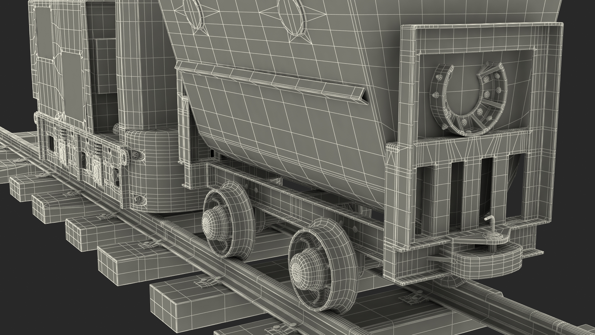 3D Old Mining Locomotive with Cart and Miner