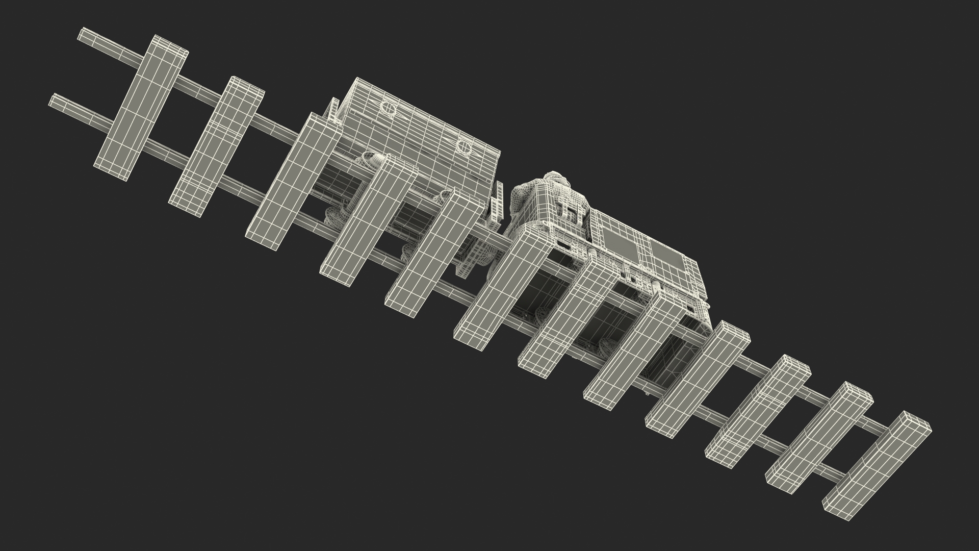 3D Old Mining Locomotive with Cart and Miner