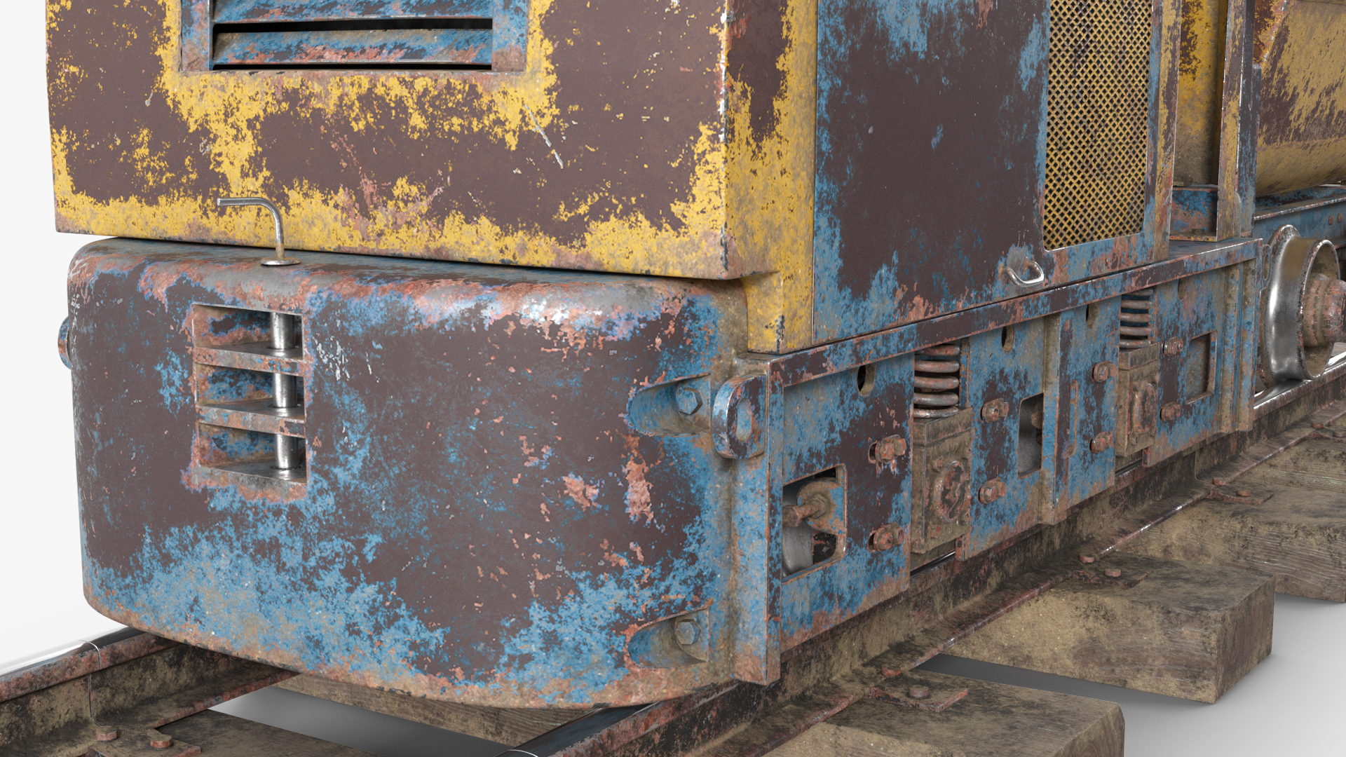 3D Old Mining Locomotive with Cart and Miner