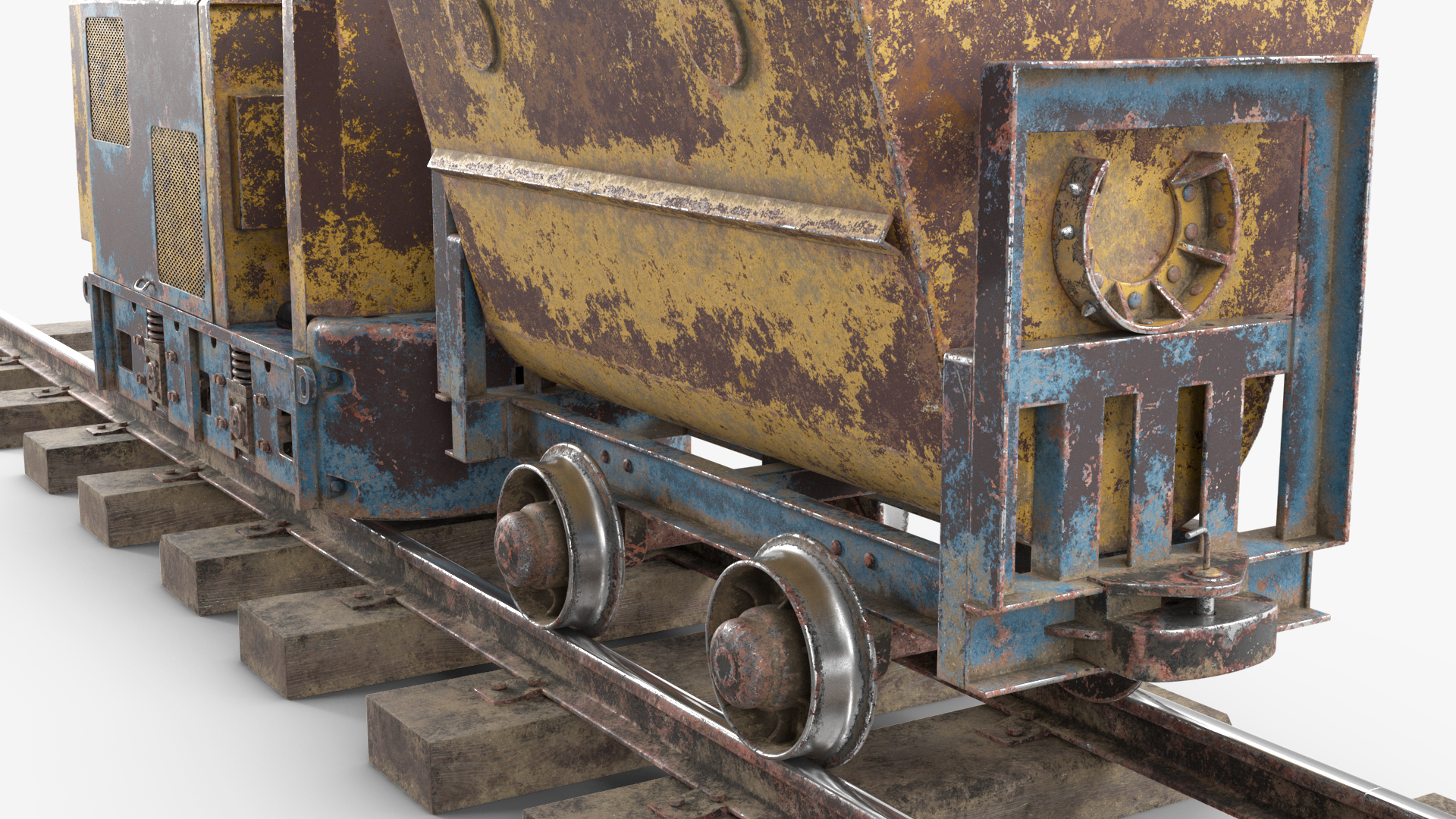 3D Old Mining Locomotive with Cart and Miner