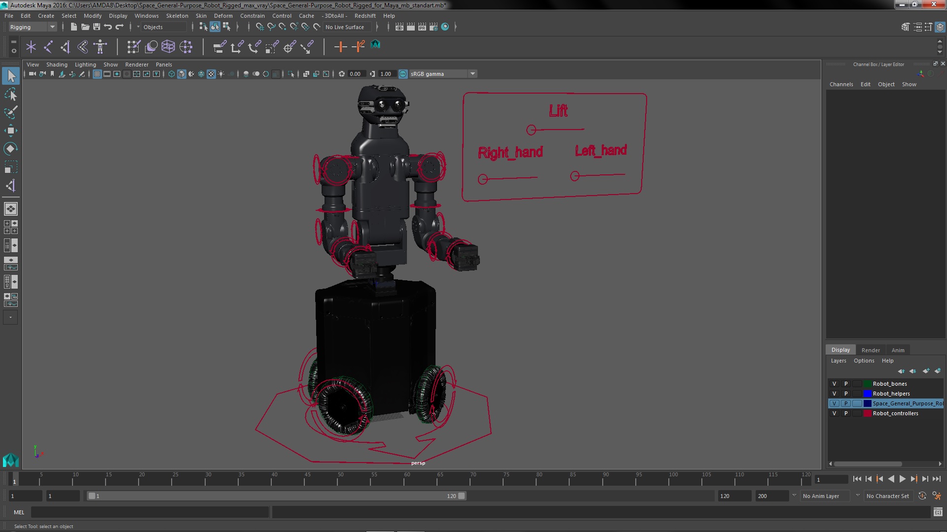 3D Space General-Purpose Robot Rigged for Maya model