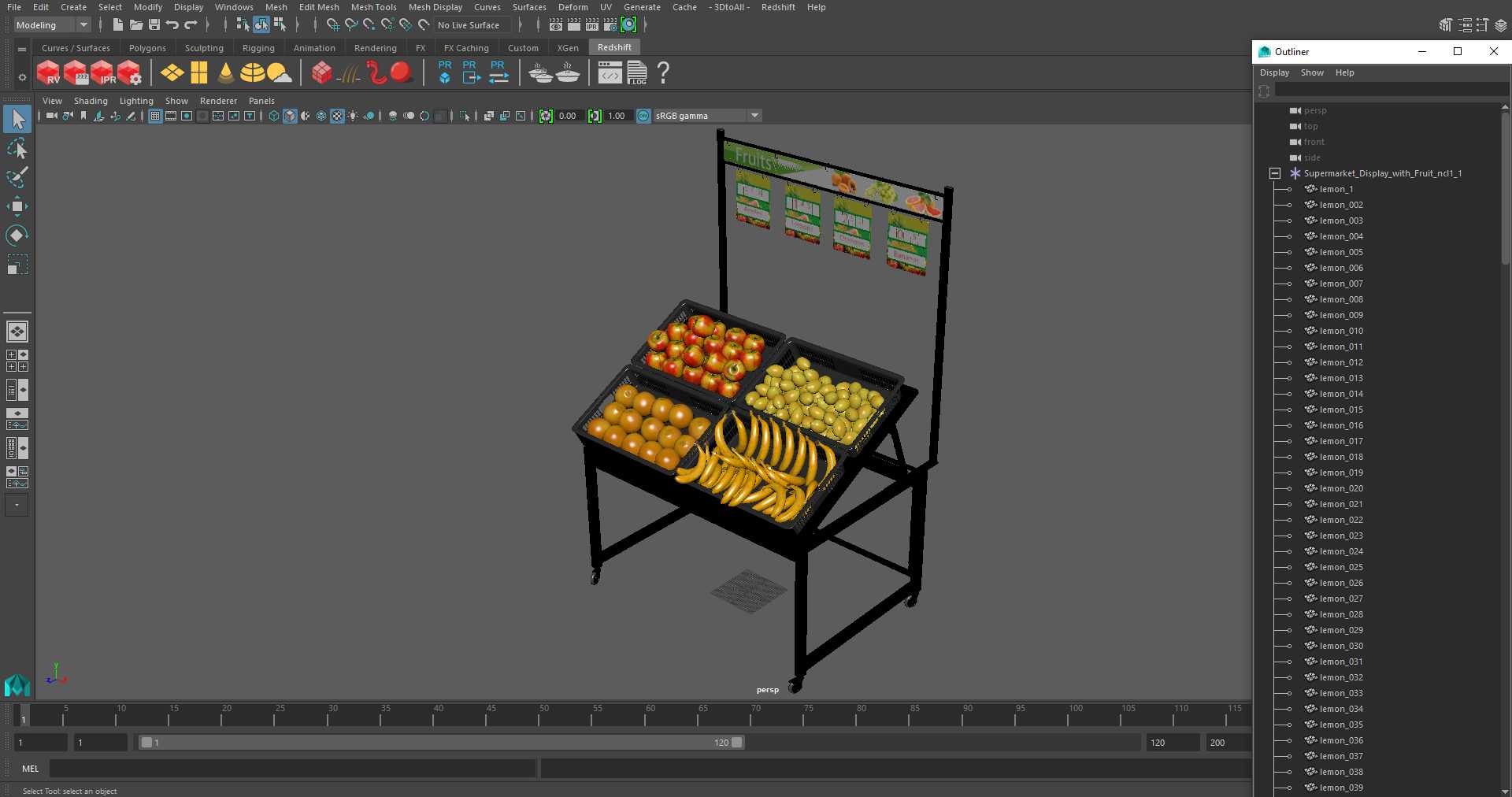 3D model Supermarket Display with Fruit