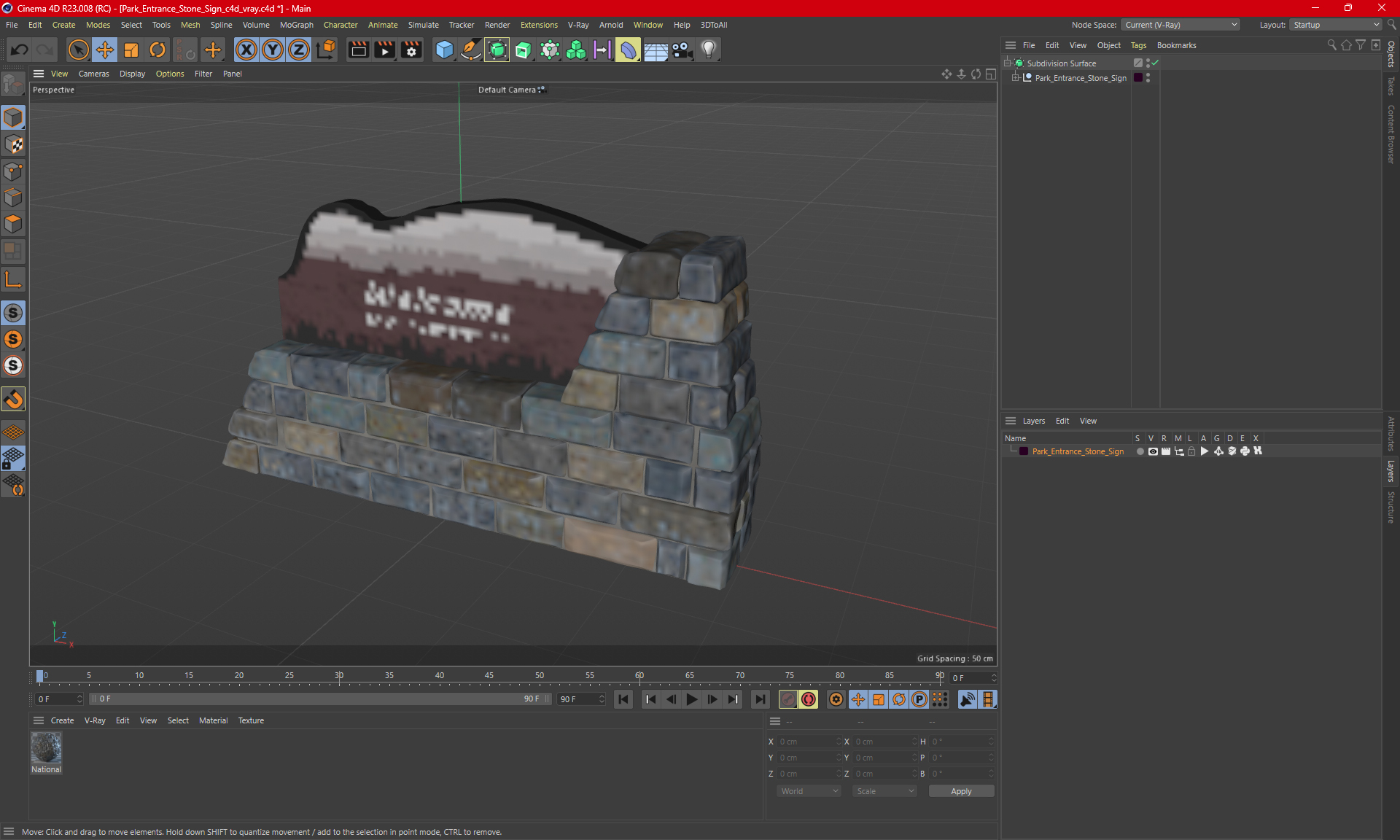 Park Entrance Stone Sign 3D model