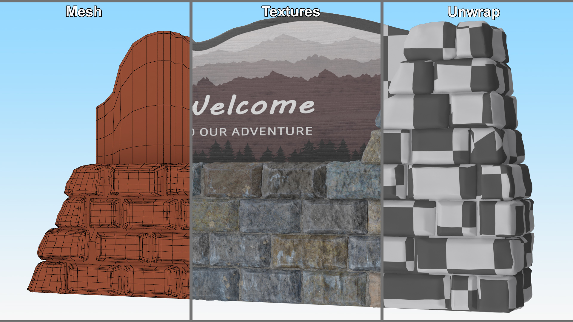 Park Entrance Stone Sign 3D model