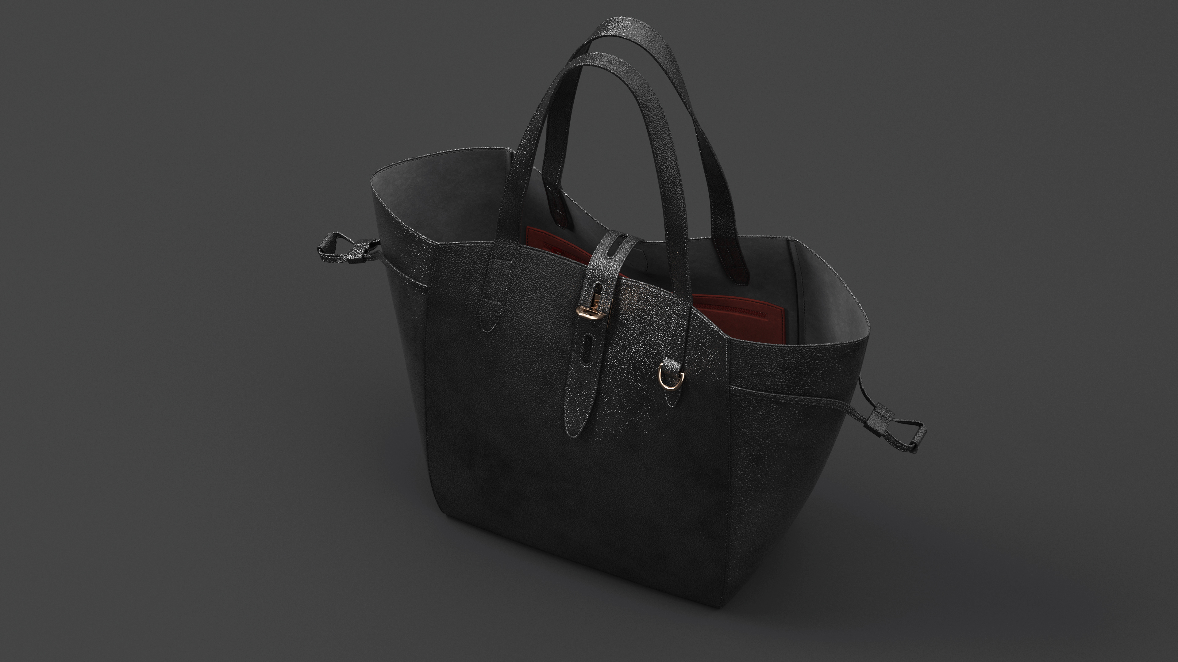 Ladies Leather Tote Bag Black 3D model