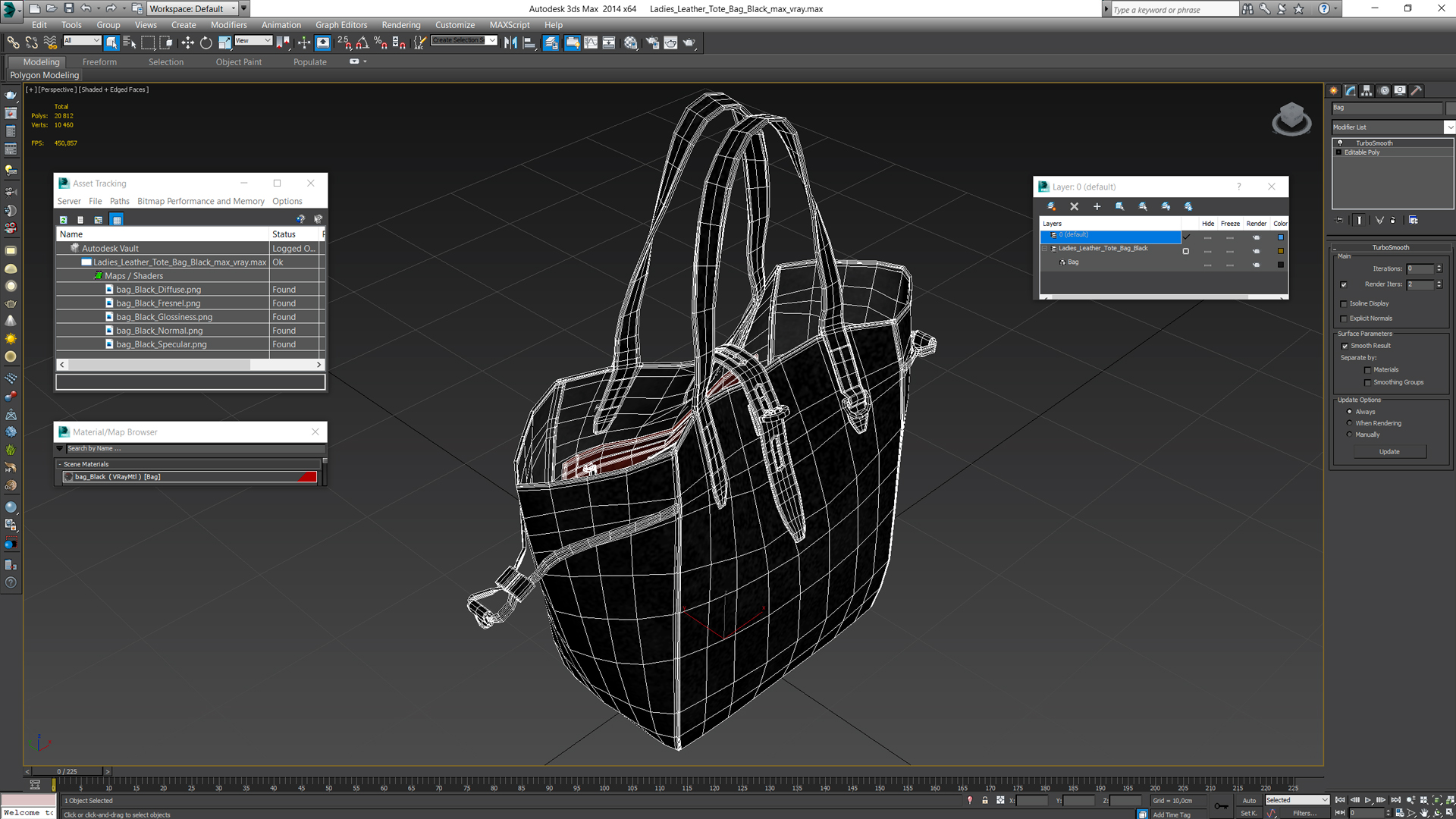 Ladies Leather Tote Bag Black 3D model